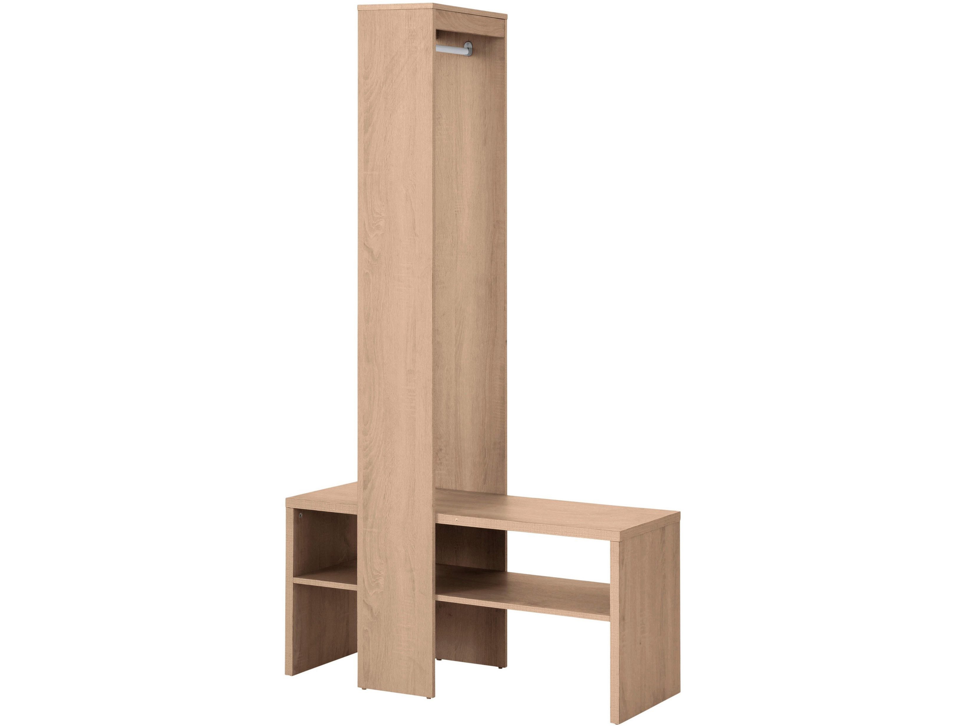 loft24 Kompaktgarderobe Henry - Garderobe Kleiderschrank Dielenschrank Schrank Garderobe mit Kleiderstange und Schuhbank, Eichenoptik, …