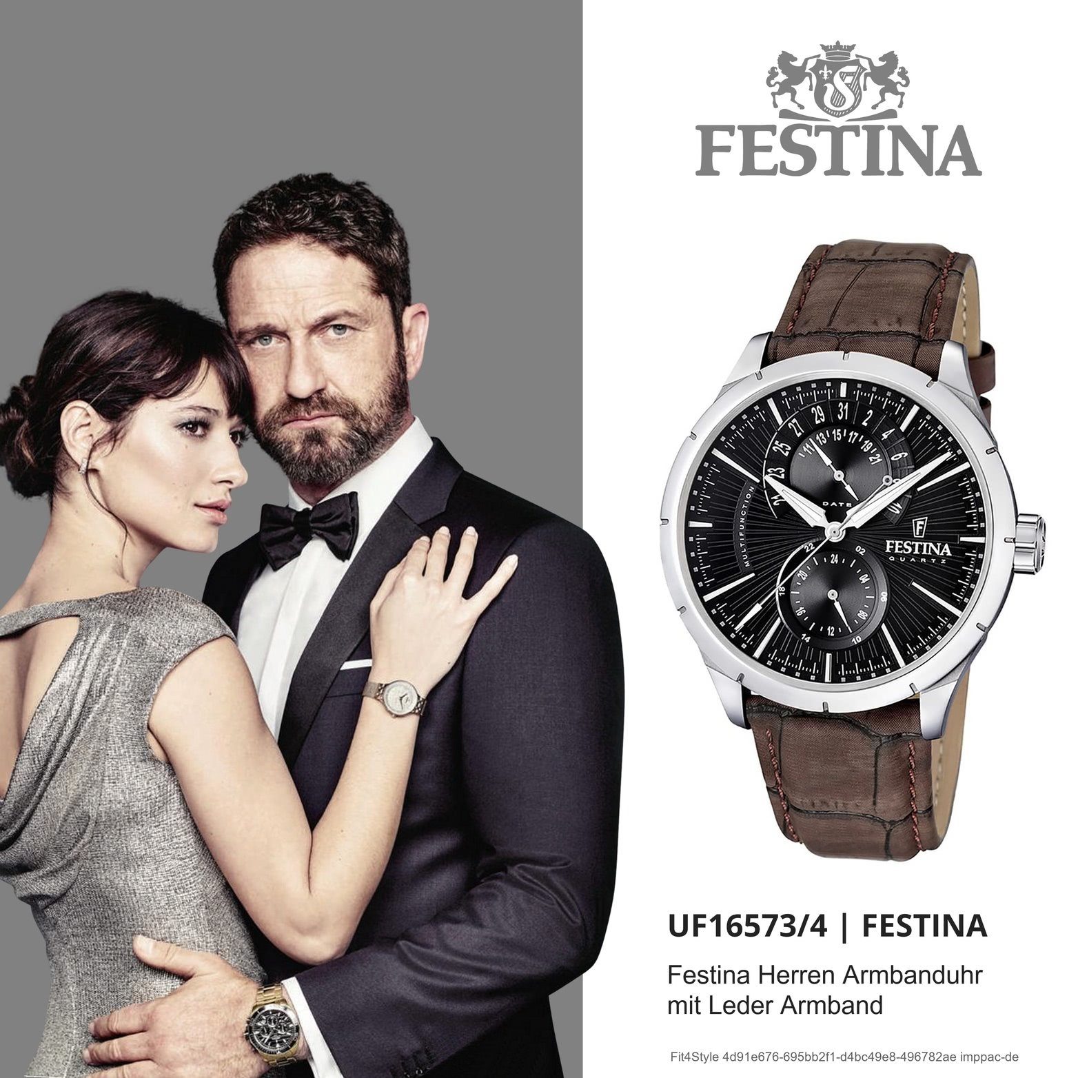 Leder Herrenuhr Festina 46mm) (ca. Gehäuse, groß Quarz, rundes Festina extra Lederarmband, Herrenuhr Multifunktionsuhr F16573/4 schwarz