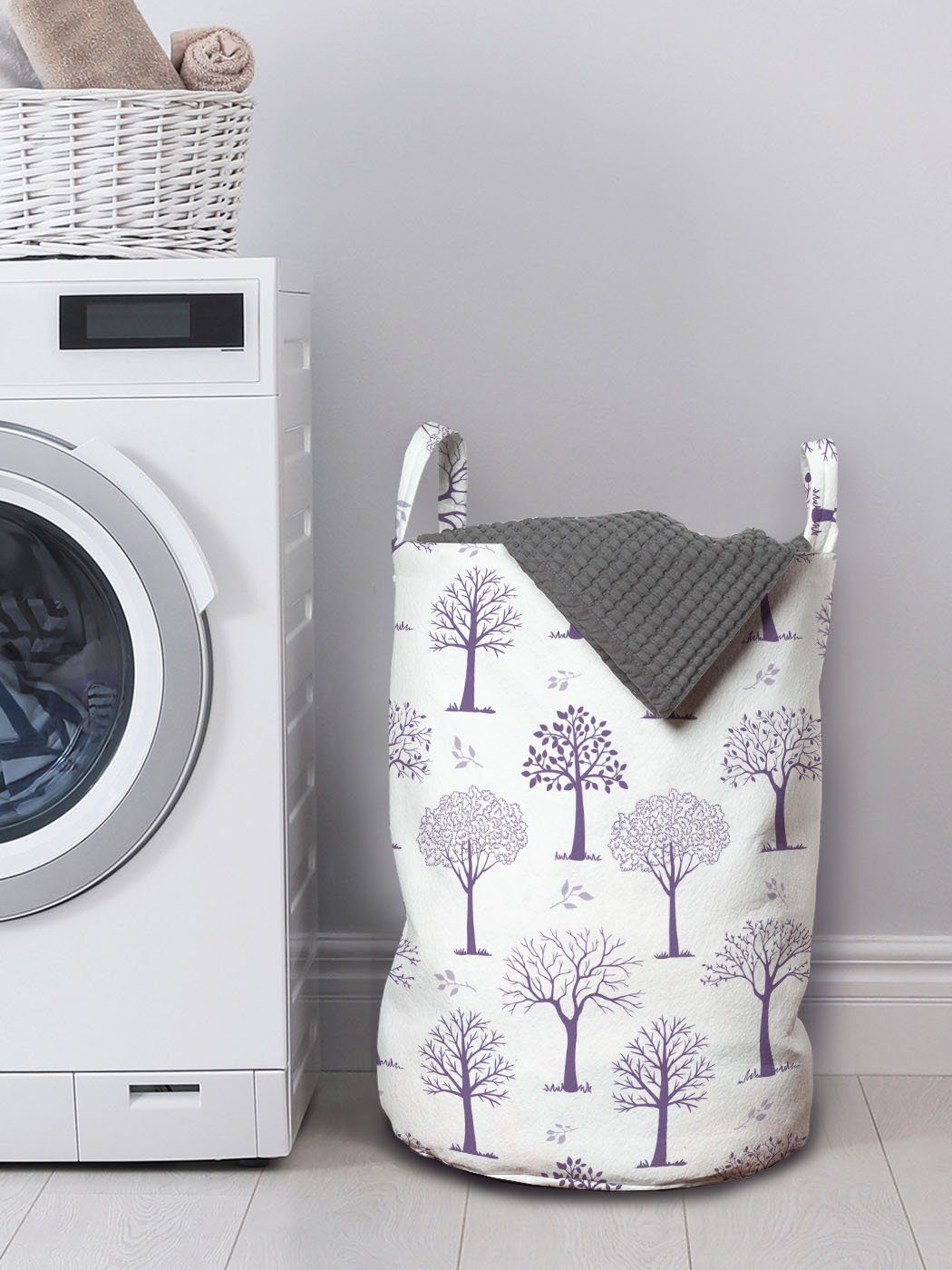 Abakuhaus Wäschesäckchen Wäschekorb mit Griffen für Waschsalons, Arten Kordelzugverschluss Baum Verschiedene Pastell Bäume von