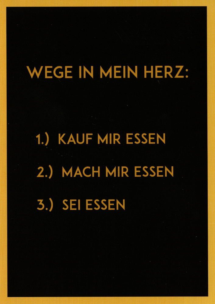 Postkarte "Wege in mein Herz 1) Kauf mir Essen 2) Mach"