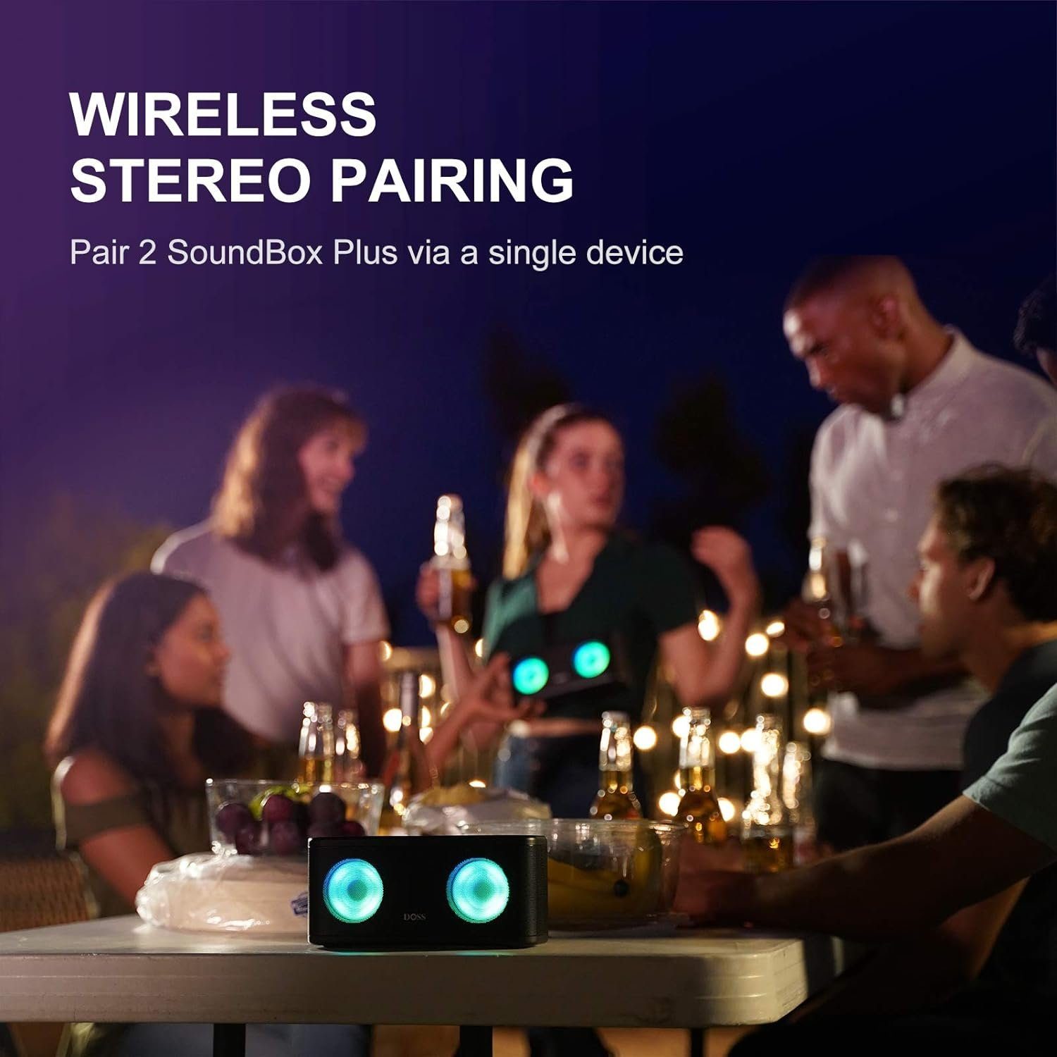 DOSS Stereo 20h Musikbox Lichter, Wasserdicht) Touch-Steuerung, IPX5 Dual-Bass Akku W, Wireless 16 (Bluetooth, Lautsprecher