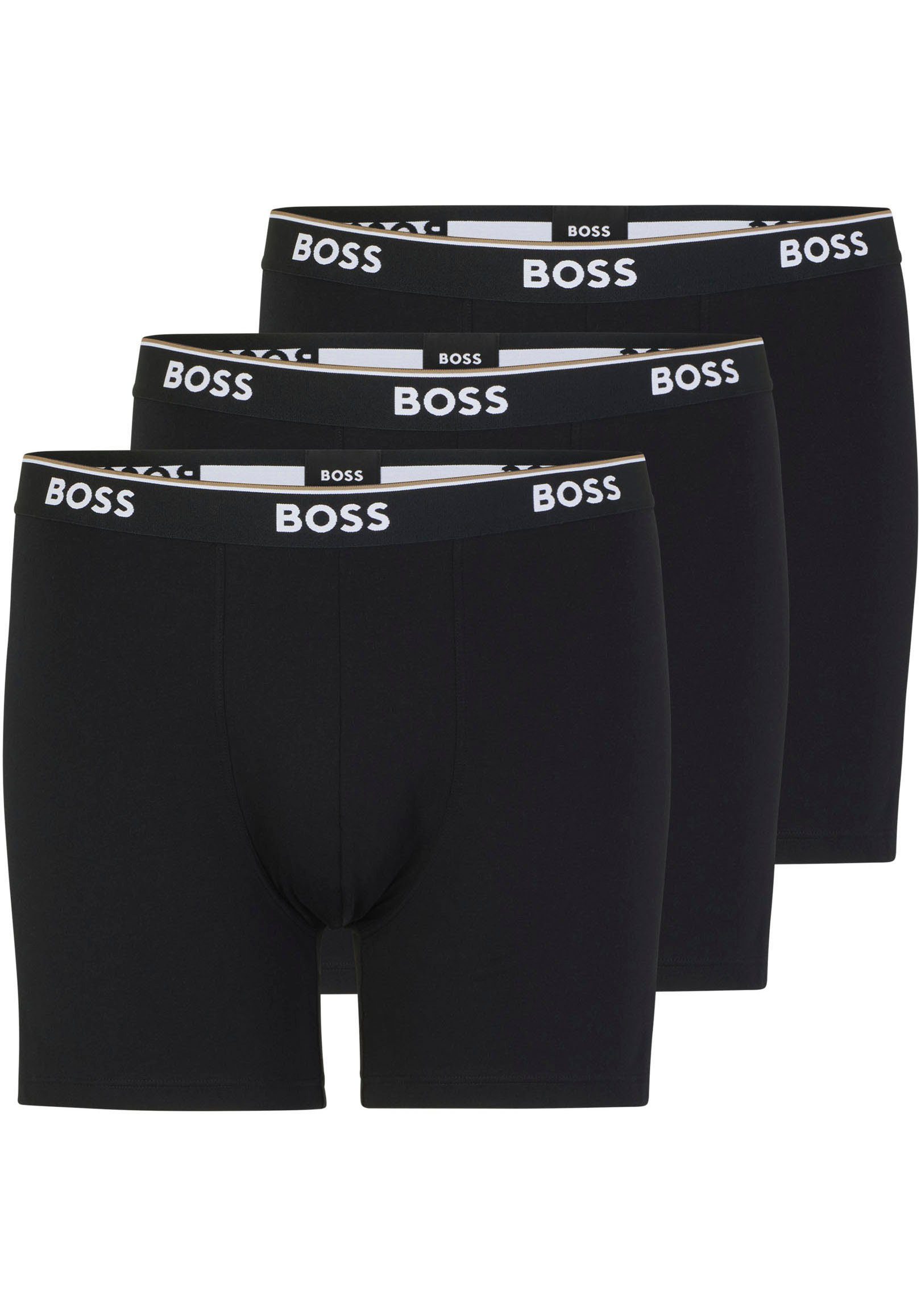 BOSS Langer Boxer (Packung, black 001 mit Logo-Bund 3er-Pack)
