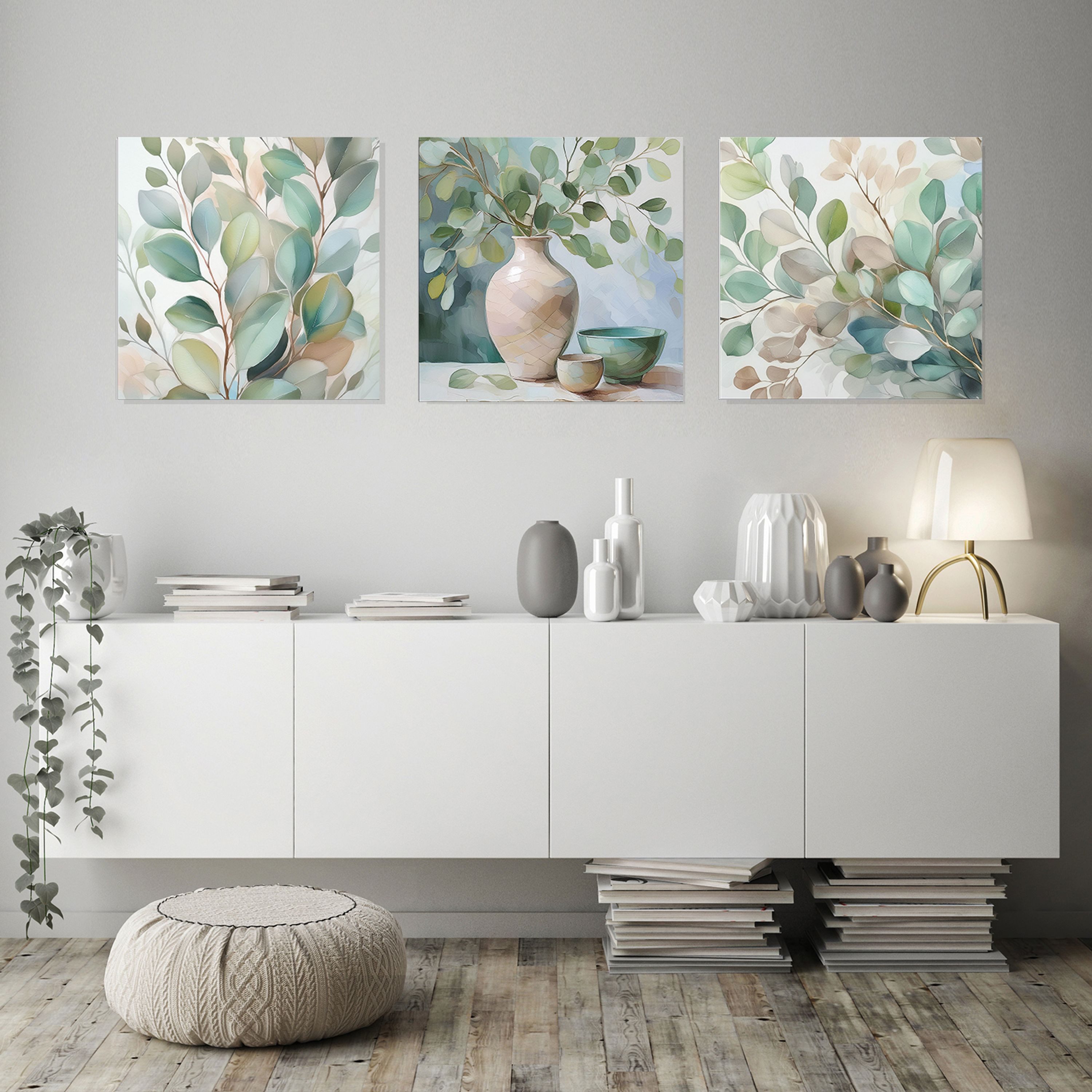 artissimo Glasbild Bild aus Glas 50x50 cm / Wandbild Quadratisch / Wanddeko modern, Stillleben: Eukalyptuszweige iin salbei grün – Bild 3 von 5