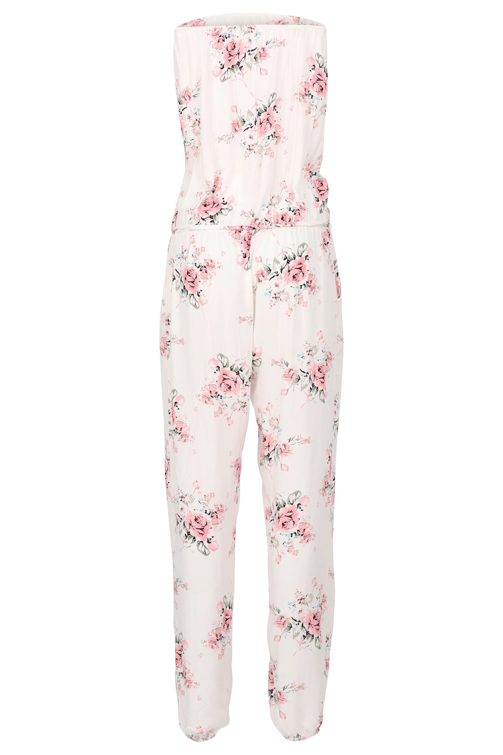 malito more than fashion Jumpsuit malito Damen Einteiler geblümt, Overall mit Stoffgürtel, Jumpsuit mit Stoffgürtel Einheitsgröße