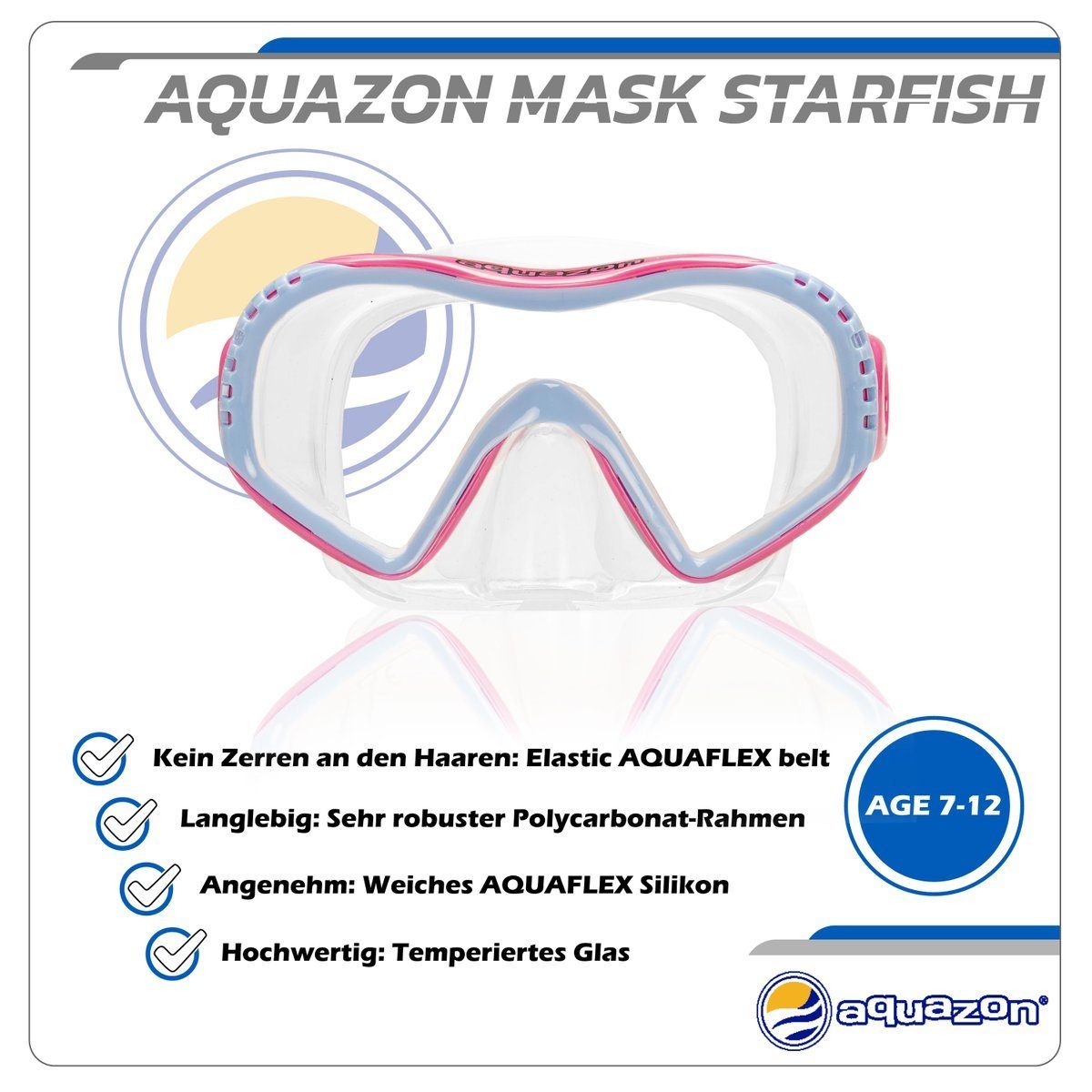 Schnorchelbrille für Kinder STARFISH, AQUAZON Taucherbrille Pink blau 7-12 Jahre