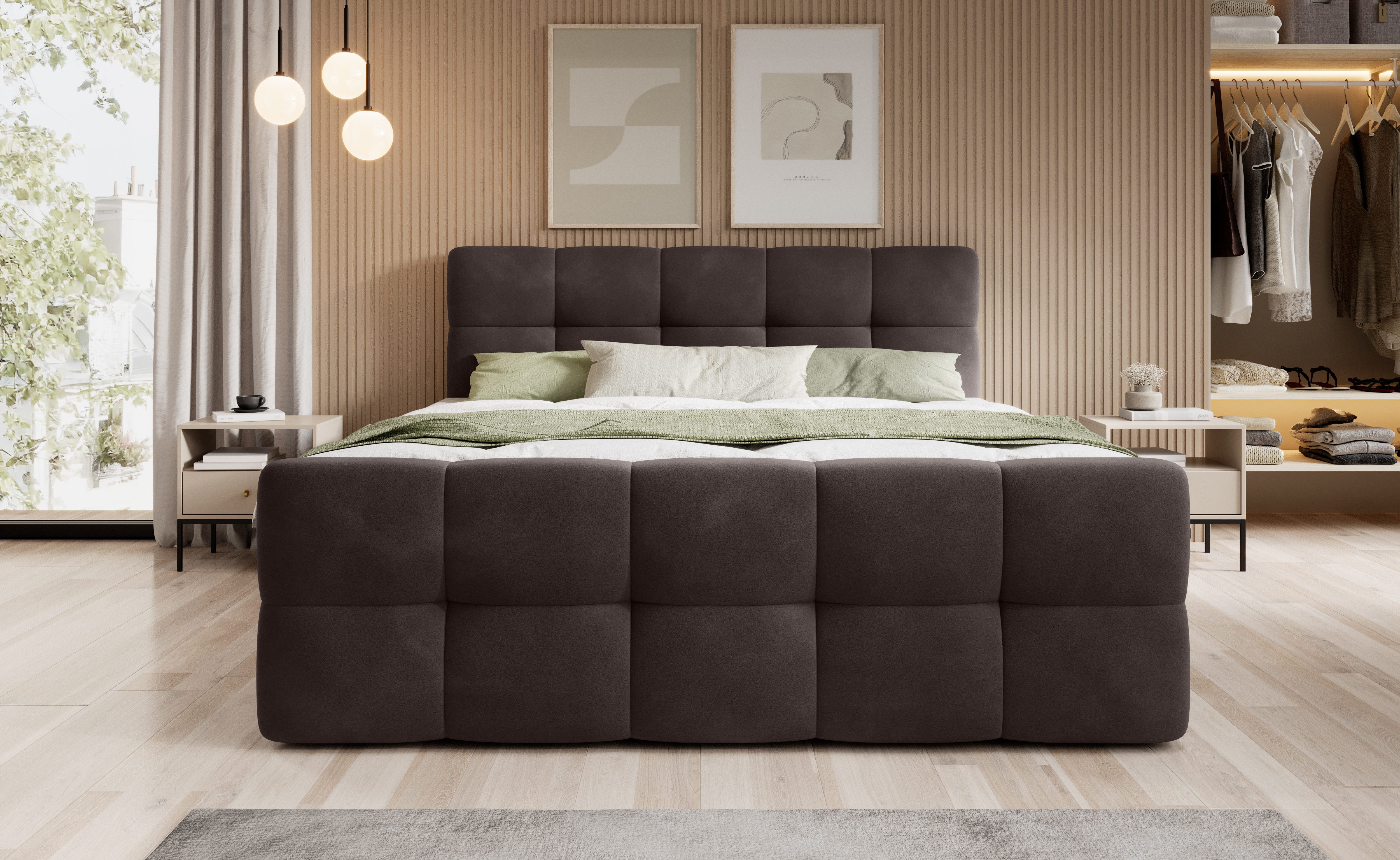 thematys Boxbett mit Bettkasten 140x200–200x200 cm – Velours oder Bouclé Bezug – (Polsterbett Bonnellfederkern Matratze H3 + Gratis 3cm Topper, Boxbett - Luxus  – Bild 2 von 5