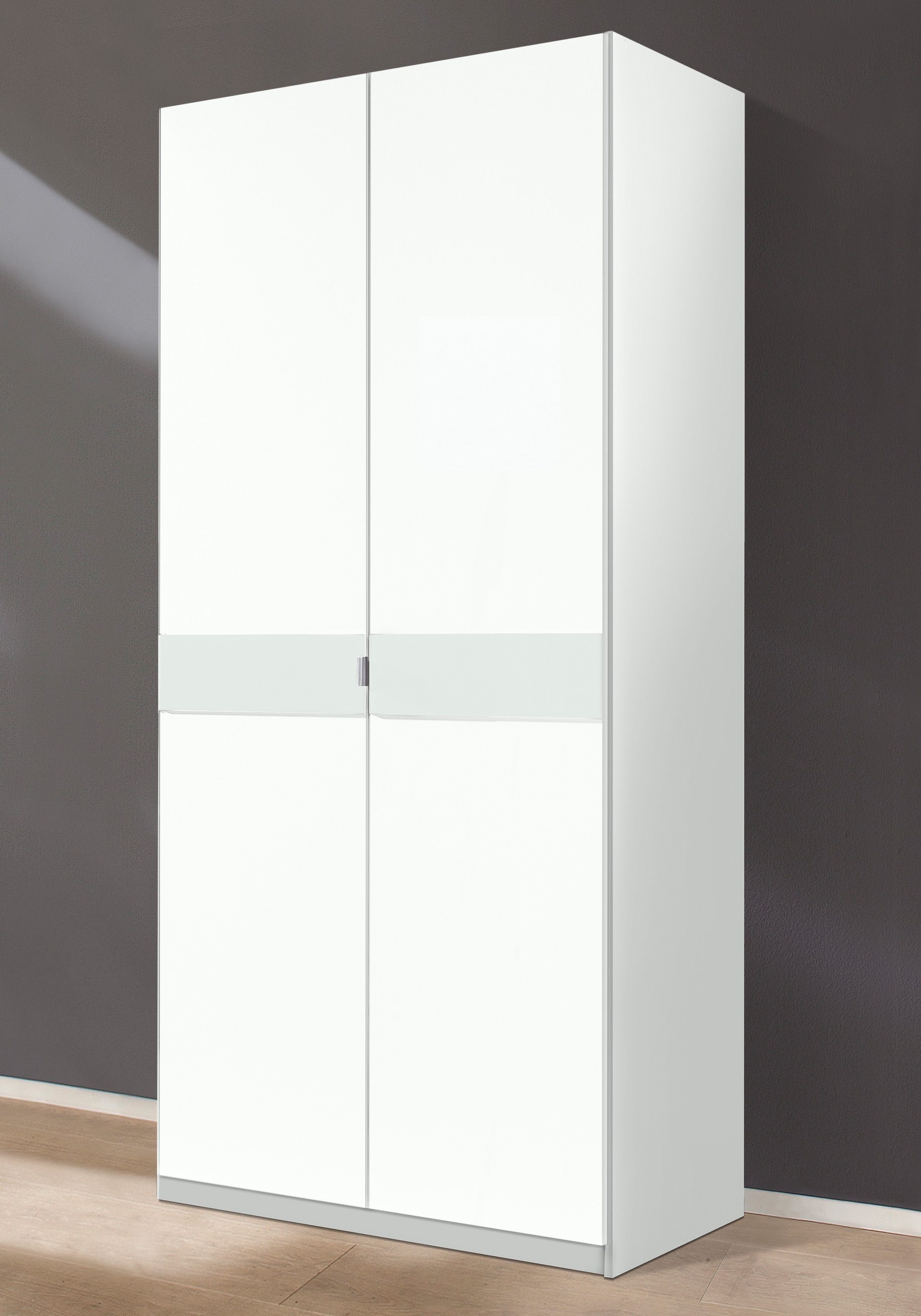 priess Kleiderschrank Drehtürenschrank Kleiderschrank Schrank Schlafzimmerschrank Madrid mit farbiger Glasauflage, erweiterbar mit Schrankaufsatz Madrid
