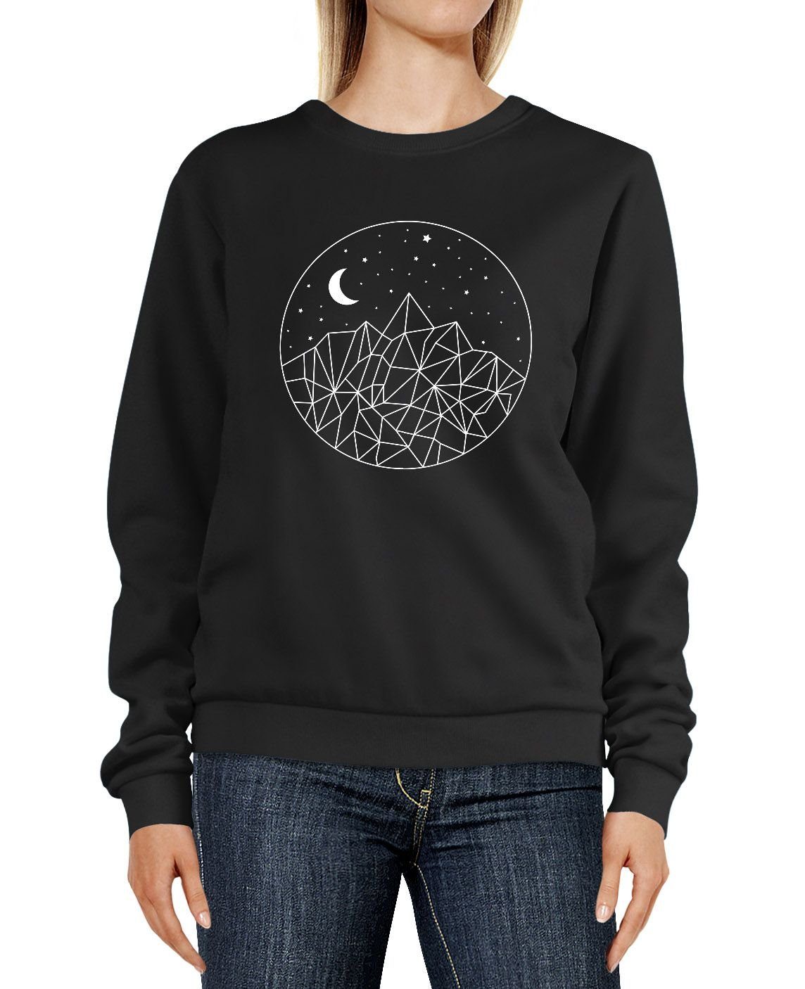 Sweatshirt Sweatshirt Damen Print Berge und Sterne Polygon Design Rundhals-Pullover Pulli Sweater Neverless®