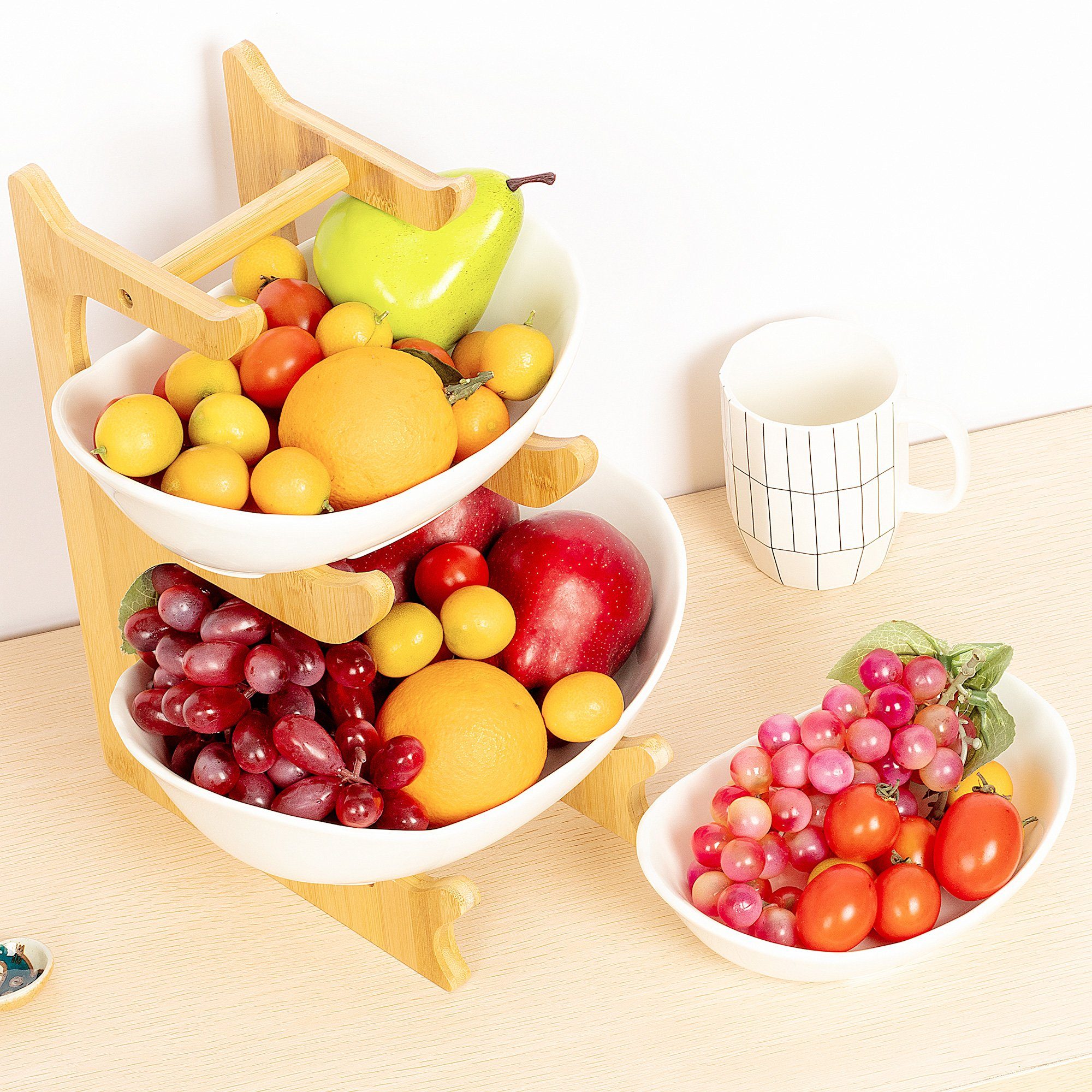 Decoration Basket Creative Fruit Ceramic Table Fruit Weiß2 Worktop Bowl Fruit Obstschale Stand, AdelDream