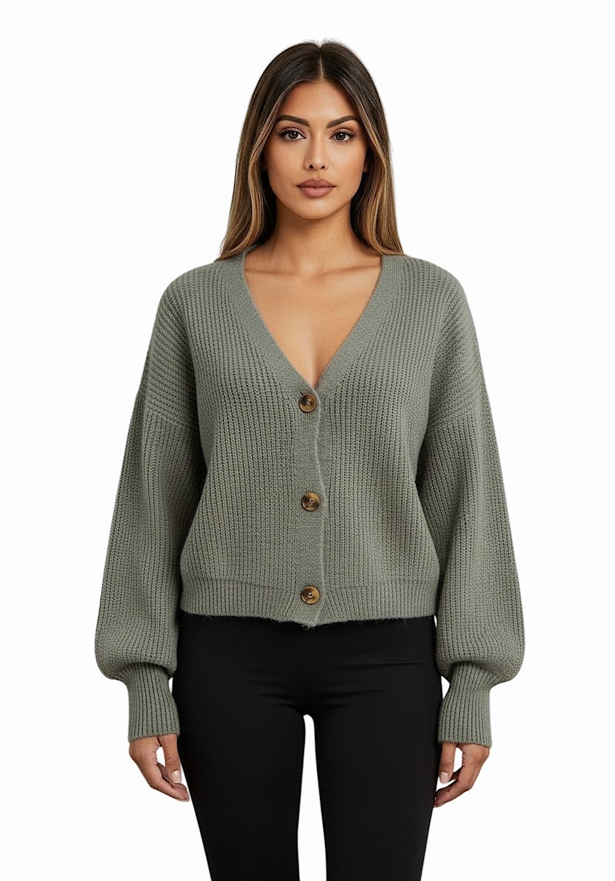 Worldclassca Cardigan WORLDCLASSCA Cardigan Oversize V-Neck Button Strickjacke Ballonärmeln Neue Kollektion - Stilvolle und gemütliche Strickmode für Damen