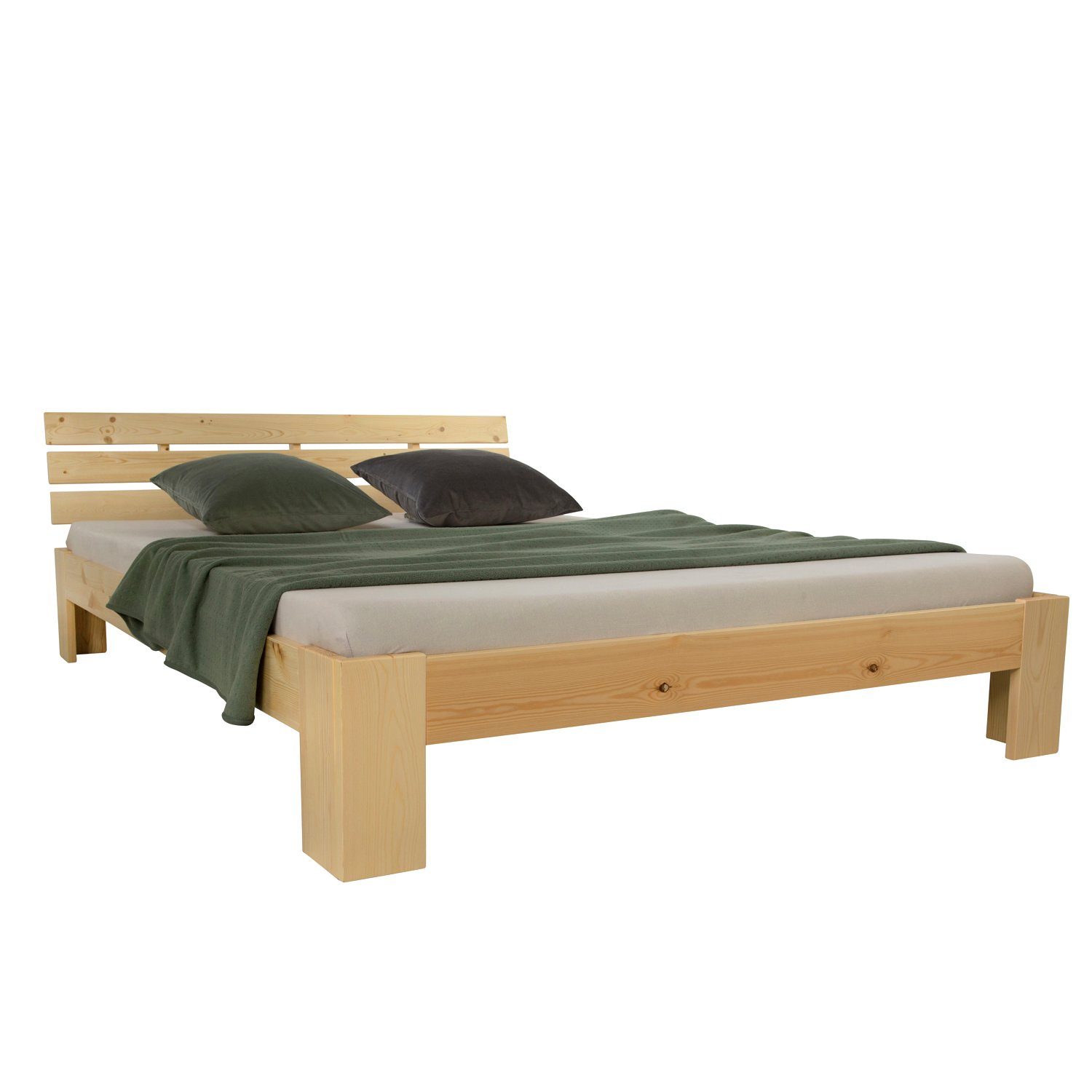 Homestyle4u Holzbett Doppelbett mit Lattenrost 90/120/140/160/180 x 200 Weiß, Grau, Natur