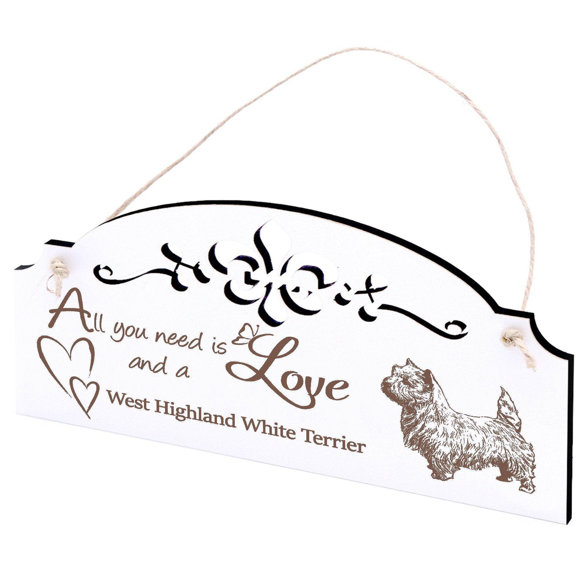 Dekolando Hängedekoration West Highland White Terrier Deko 20x10cm All you need is Love