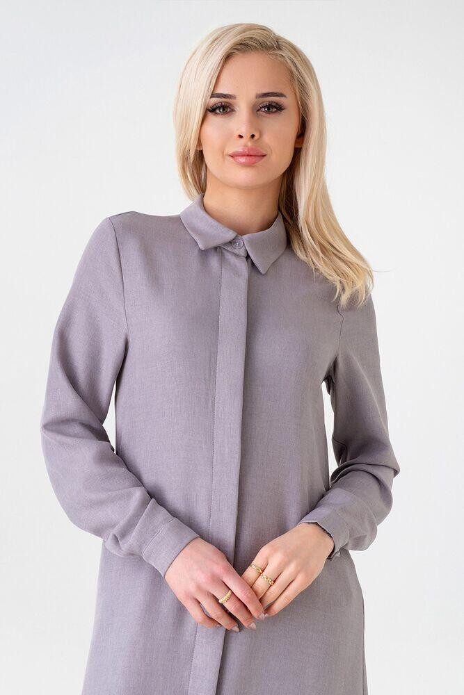 fashionshowcase Longtunika Damen lange Tunika verdeckte Knopfleiste Modest elastisch elegant minimalistischer Look, fließender Fall, ideal für Modest Outfits