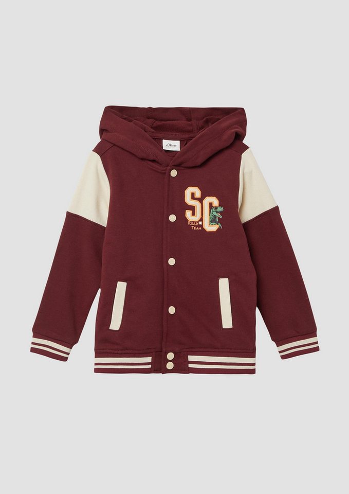 s.Oliver Sweatjacke Sweatshirt Jacke College-Jacke mit Applikation und Kapuze