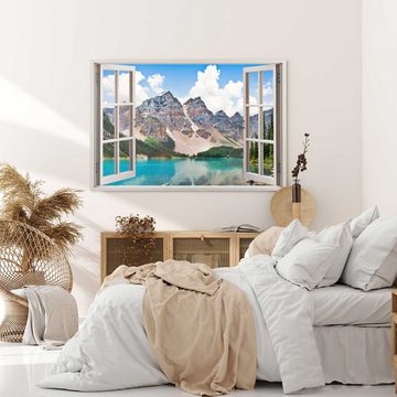Sinus Art Leinwandbild Wandbild 120x80cm Fensterbild Kanada Berge Natur See Bergsee Sommer, (1 St)