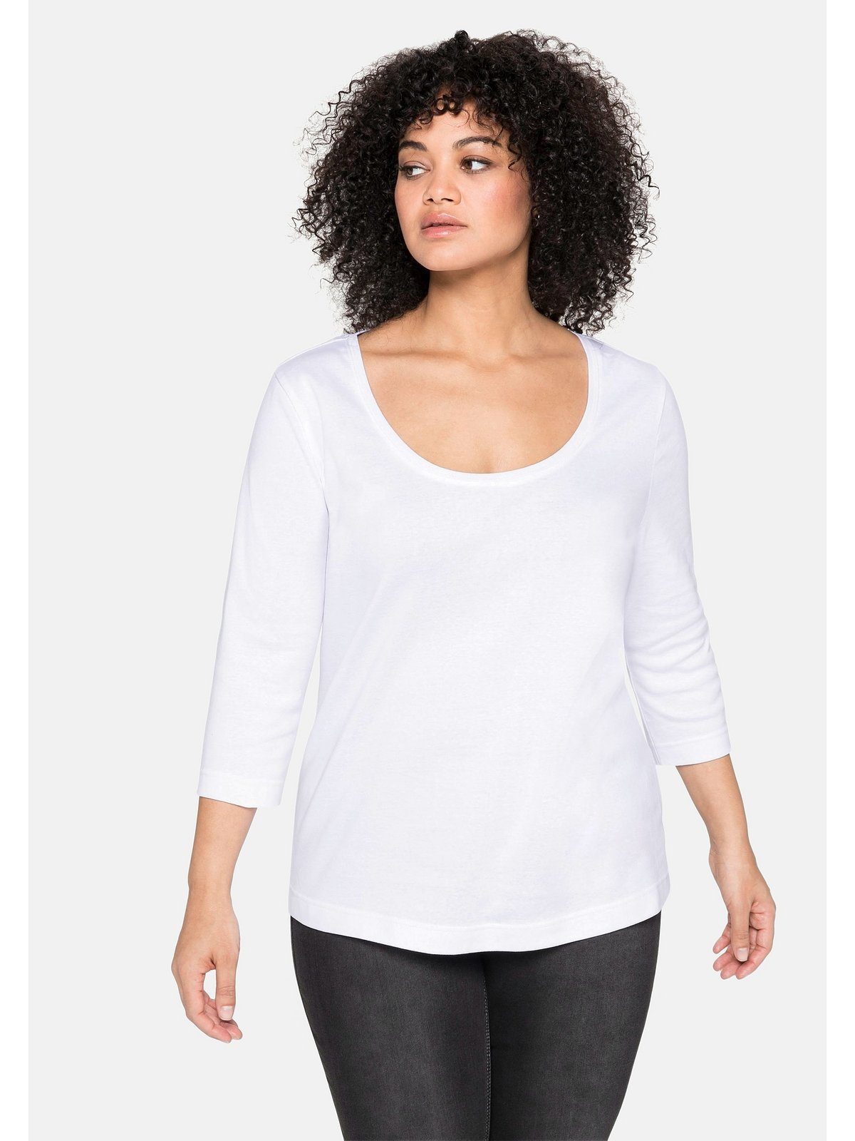 【berühmt】 Sheego 3/4-Arm-Shirt Große Größen weiß reiner Baumwolle aus