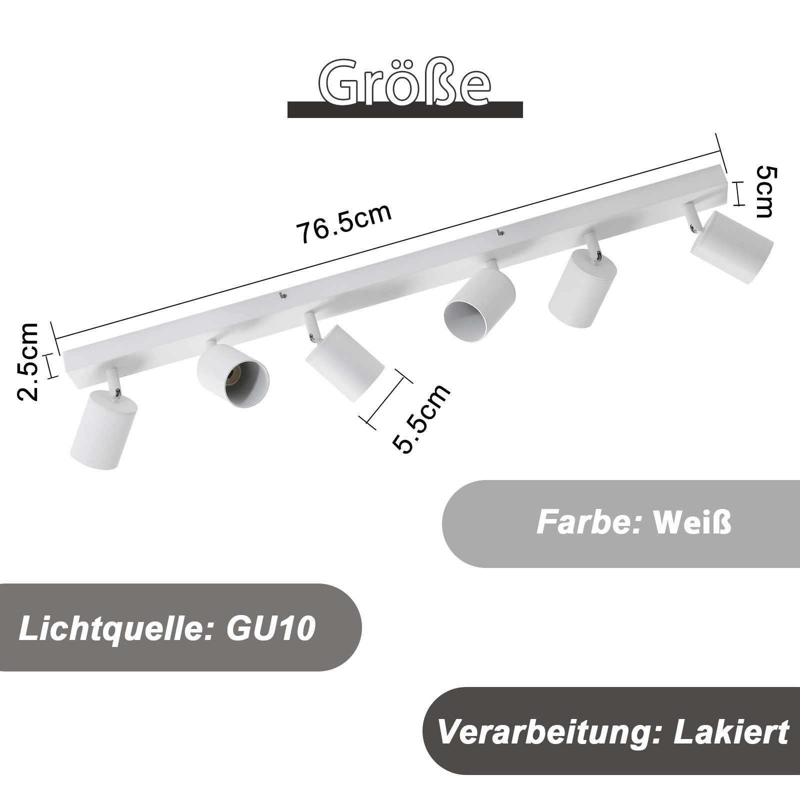 ZMH LED Deckenstrahler Retro Deckenleuchte Weiß/Schwarz -GU10 350°Schwenkbar Schlafzimmer, Einfache Installation, ohne Leuchtmittel, Modern Flurlampe Industrial Wandstrahler für Wohnzimmer