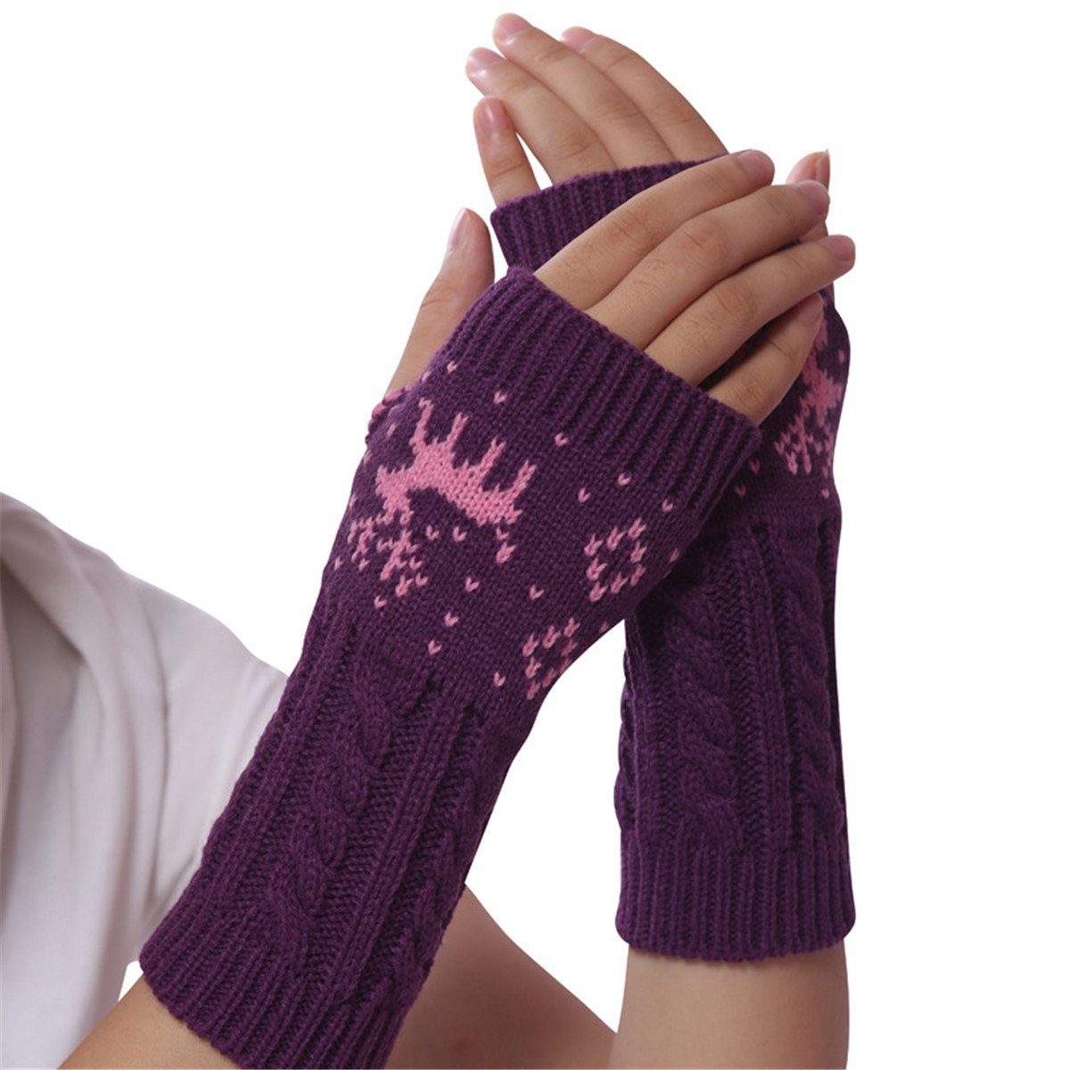 Die Sterne Rentier-Design Lila Handschuhe mit fingerlose Trikot-Handschuhe