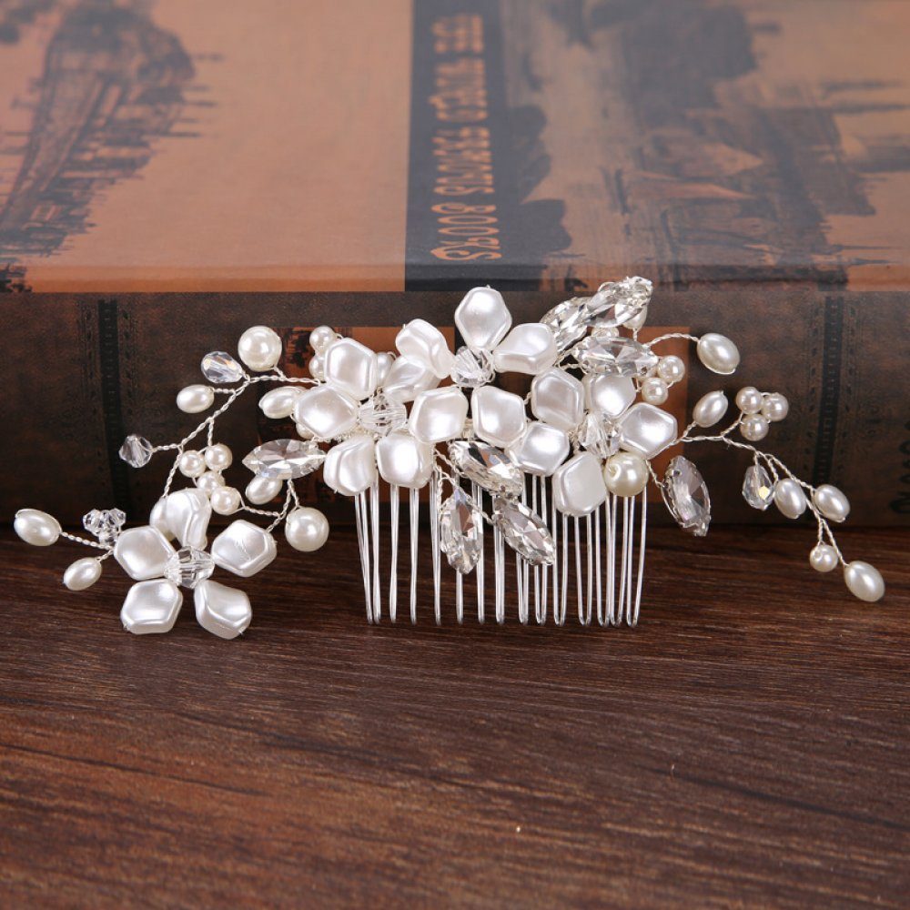 (1-tlg) Blumen-Kupferdraht-Einsatzkamm-Kopfbedeckung Diadem Braut-Perlen-weiße WaKuKa