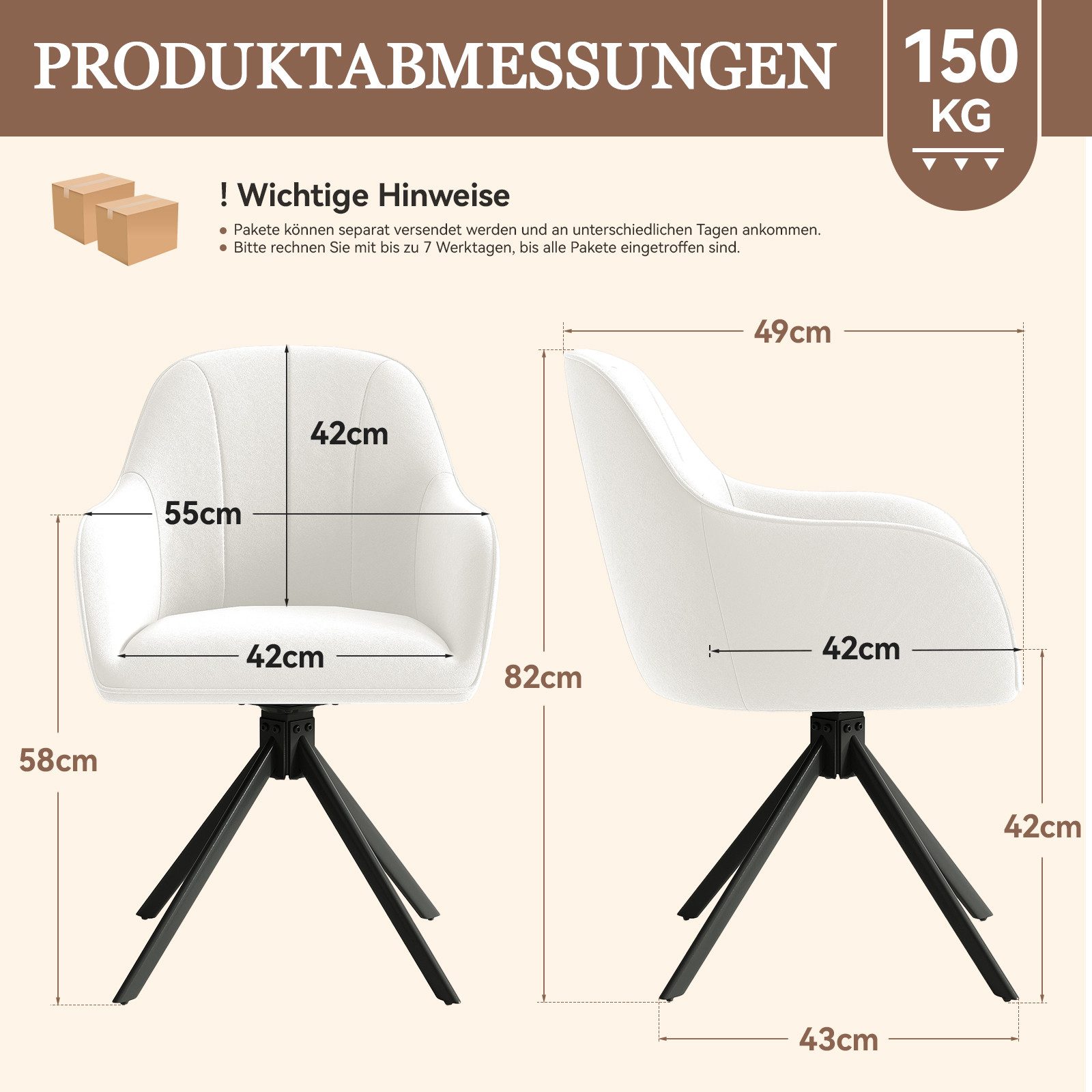 HawthyHome Polsterstuhl 360° drehbar mit Armlehne und Metallbeinen, 4-Fußstuhl (6 St), Moderner Küchenstuhl Esszimmerstuhl für Wohnzimmer & Büro