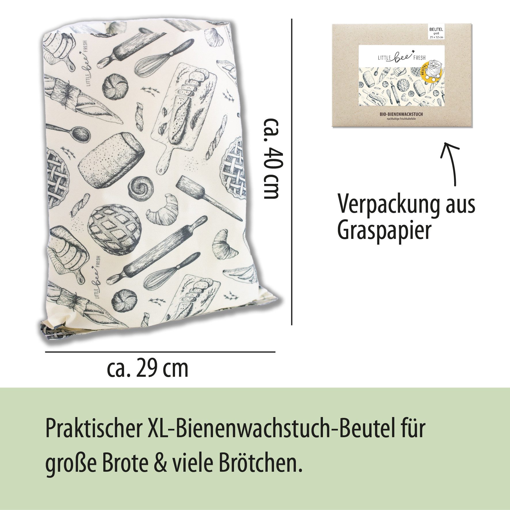 little bee fresh Bienenwachstuch großer Beutel mit Bio-Bienenwachs, wiederverwendbar, plastikfrei, nachhaltig, regional – Bild 4 von 5