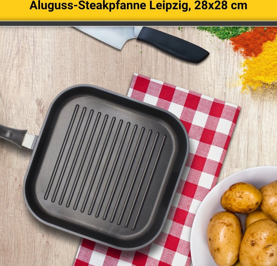 Krüger Steakpfanne Leipzig, Aluminiumguss (1-tlg), Für alle Herdarten -  außer Induktion