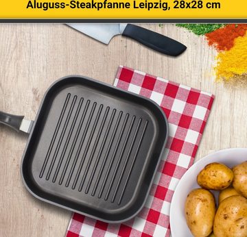 Krüger Steakpfanne Aluguss Grill-/ Steakpfanne LEIPZIG, 28 x 28 cm, Aluminiumguss (1-tlg), hochwertige Antihaft-Versiegelung