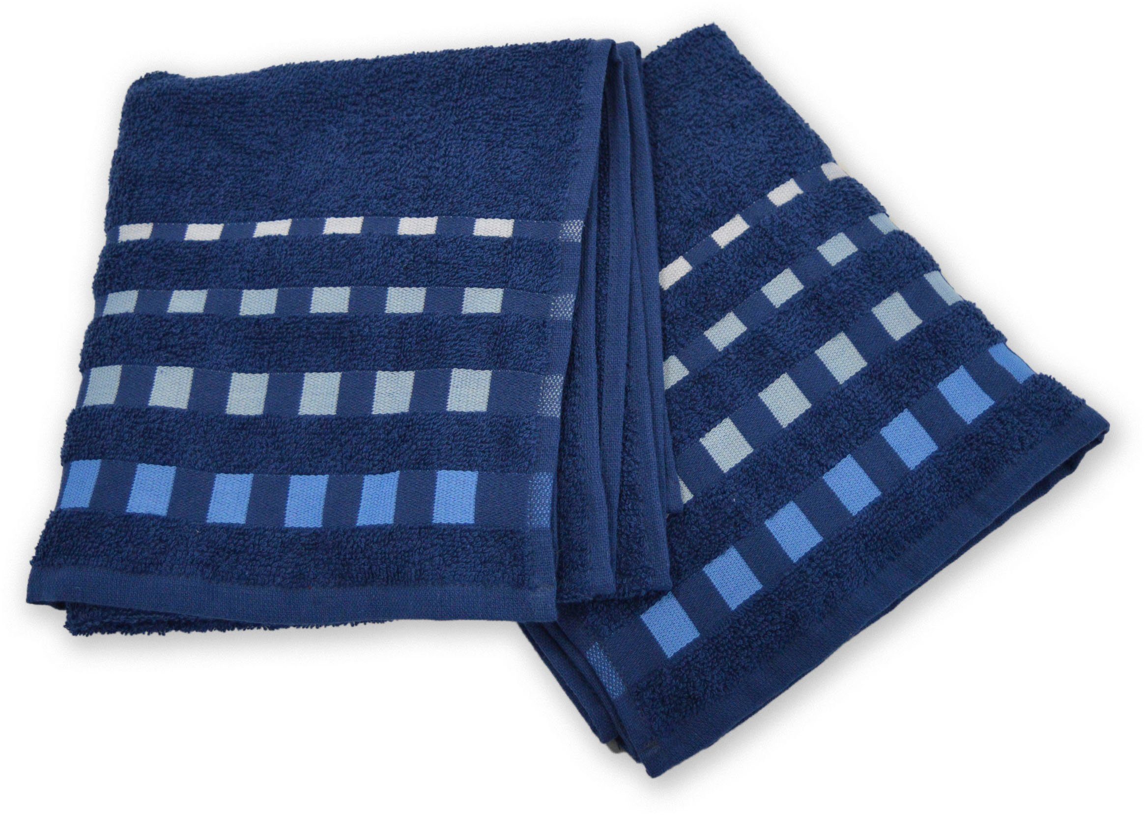 KiNZLER Handtuch Bordüre, 2-tlg), Set Blau (Set, Walkfrottee, 100% Kreta, mit oder 8-teiliges als Baumwolle, Set 2, 4 Uni Farben