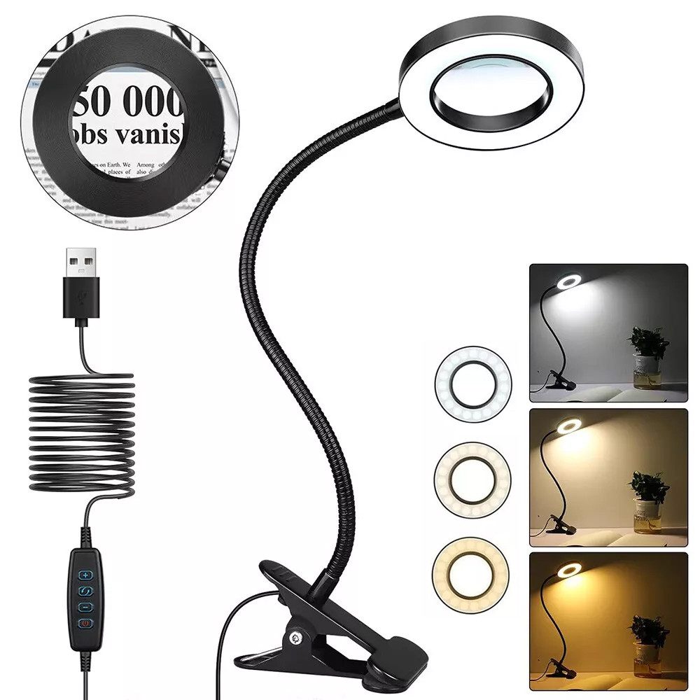 PRIISF Klemmleuchte LED Lupenleuchte Klemmbar Arbeitsplatzlampe Lupe mit Li günstig online kaufen