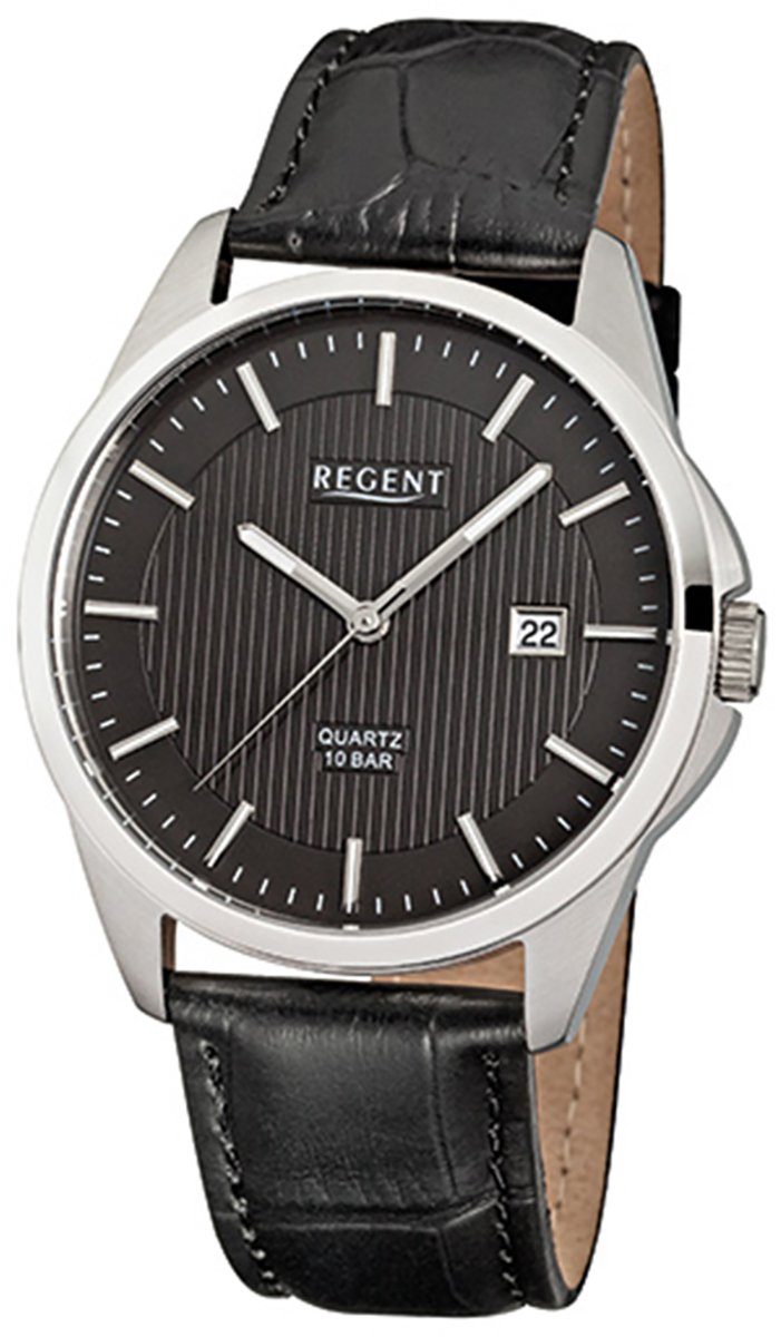 Regent 39mm), schwarz (ca. mittel Quarzuhr Herren-Armbanduhr Armbanduhr Analog, rund, Regent Lederarmband Herren