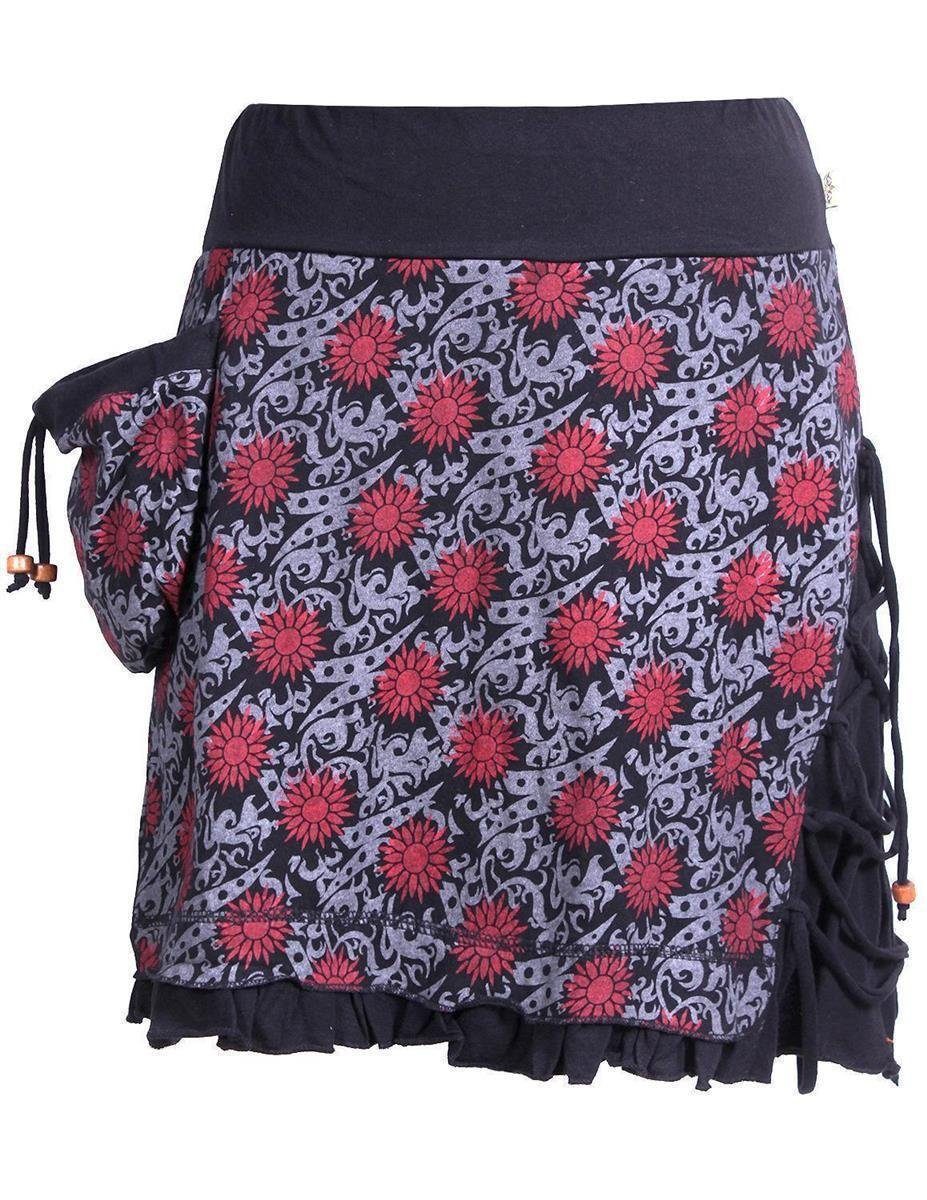 Vishes Minirock Kurzer Baumwollrock zum Überziehen Asymmetrisch Festival, Boho, Goa, Hippie Style