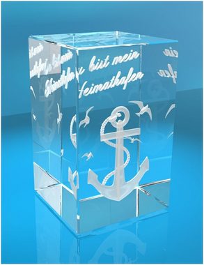 VIP-LASER Dekofigur 3D Glasquader I Du bist mein Heimathafen, Hochwertige Geschenkbox, Made in Germany, Familienbetrieb