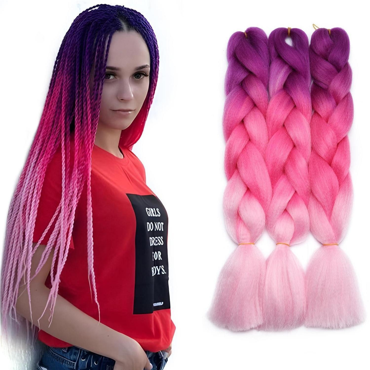 LuxusKollektion Kunsthaar-Extension Haarverlängerung 60 cm (3er Pack) Lila bis Pfirsichrosa bis Rosa