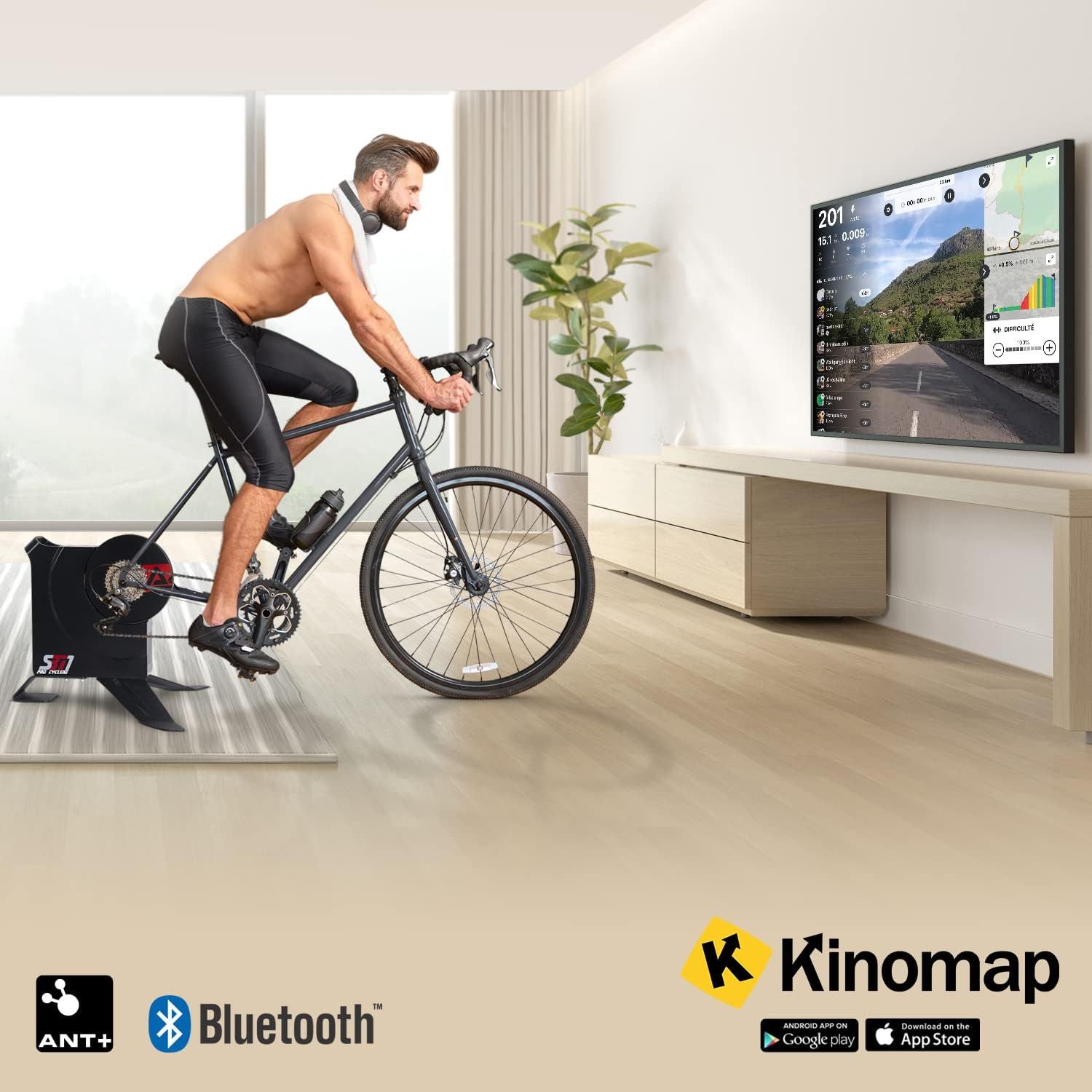 AsVIVA Rollentrainer SBT1 Smart Trainer mit Direktantrieb, 2000 W, 20 % Steigung, Zwift, Direktantrieb, 2000 W Leistung, Bluetooth & ANT+ App-Konnektivität – Bild 4 von 5