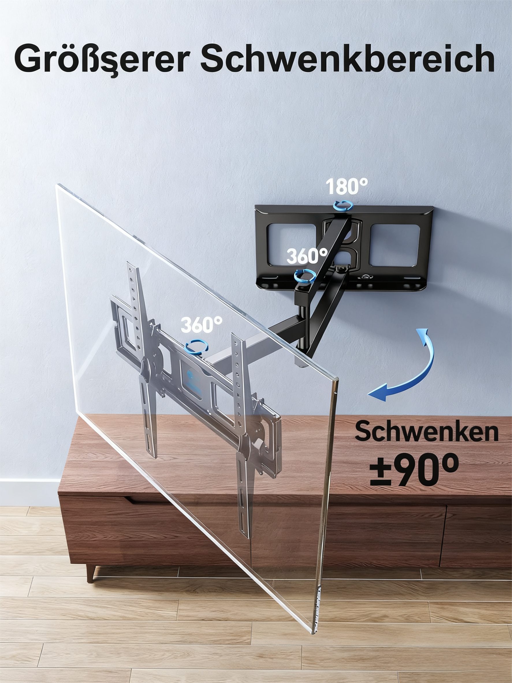 PERLESMITH TV-Wandhalterung TV-Halterung, schwenkbare/neigbare Wandhalterung für 26 - 60Zoll, (bis 60 Zoll, Maximale Tragfähigkeit 40 kg)