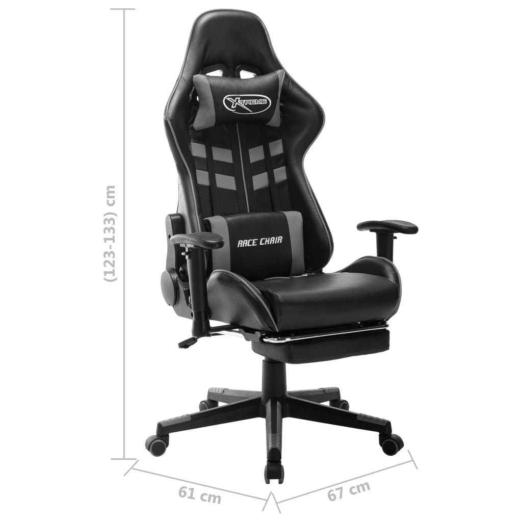 vidaXL Bürostuhl Gaming-Stuhl mit Fußstütze und Grau Kunstleder Schwarz