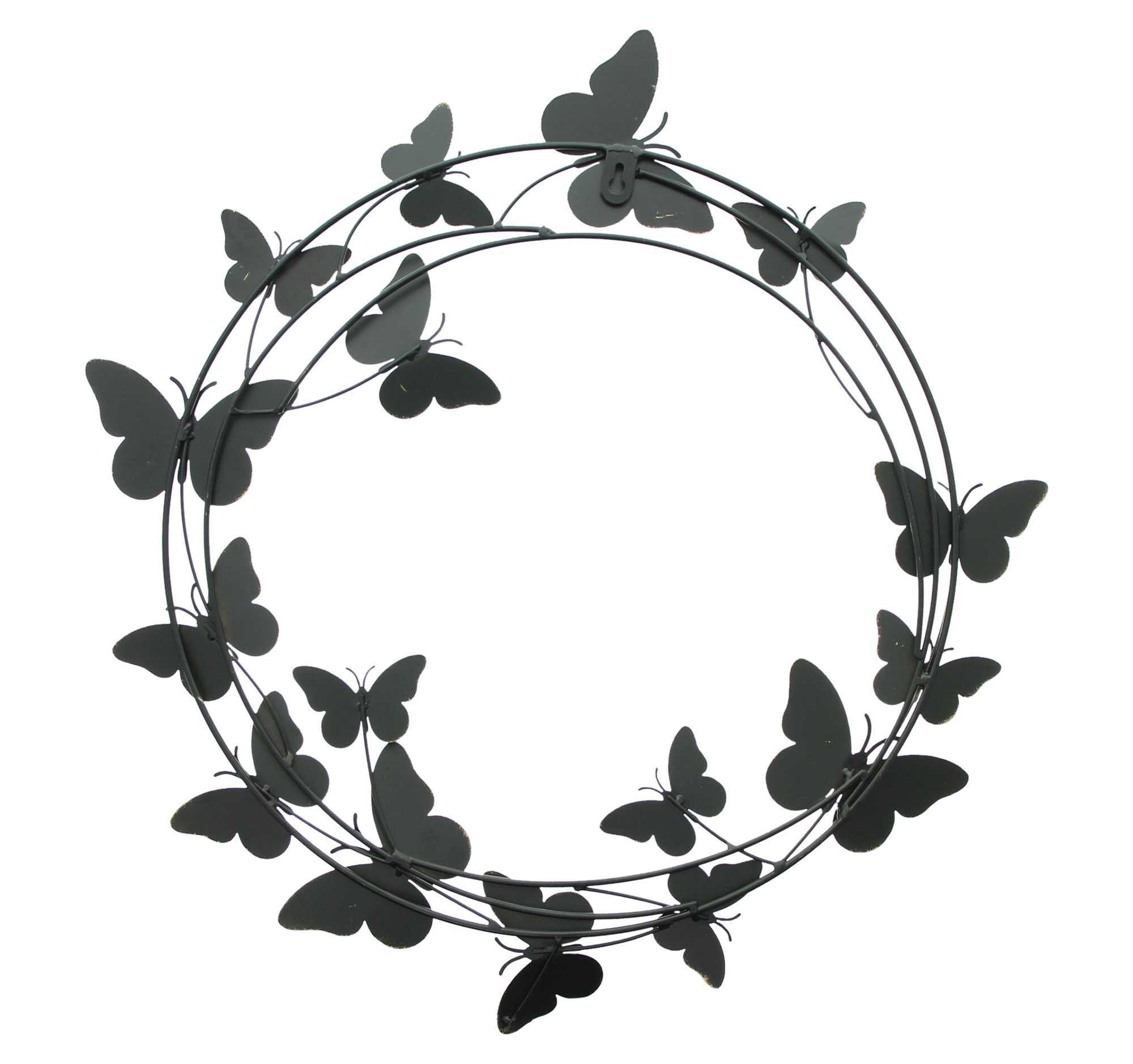 Dekoleidenschaft Wanddekoobjekt "Schmetterlinge" 3D Metall Wanddeko, Ø 50 cm, Wandhänger, Metalldeko, Wandschmuck schwarz & gold, rund