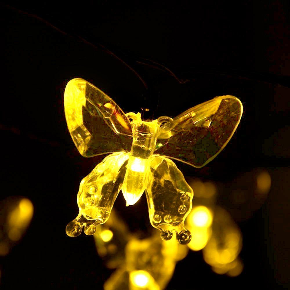 Schmetterlinge Warmweiß Lichterkette LED Solarleuchte 5m Solarleuchten Salcar Garten