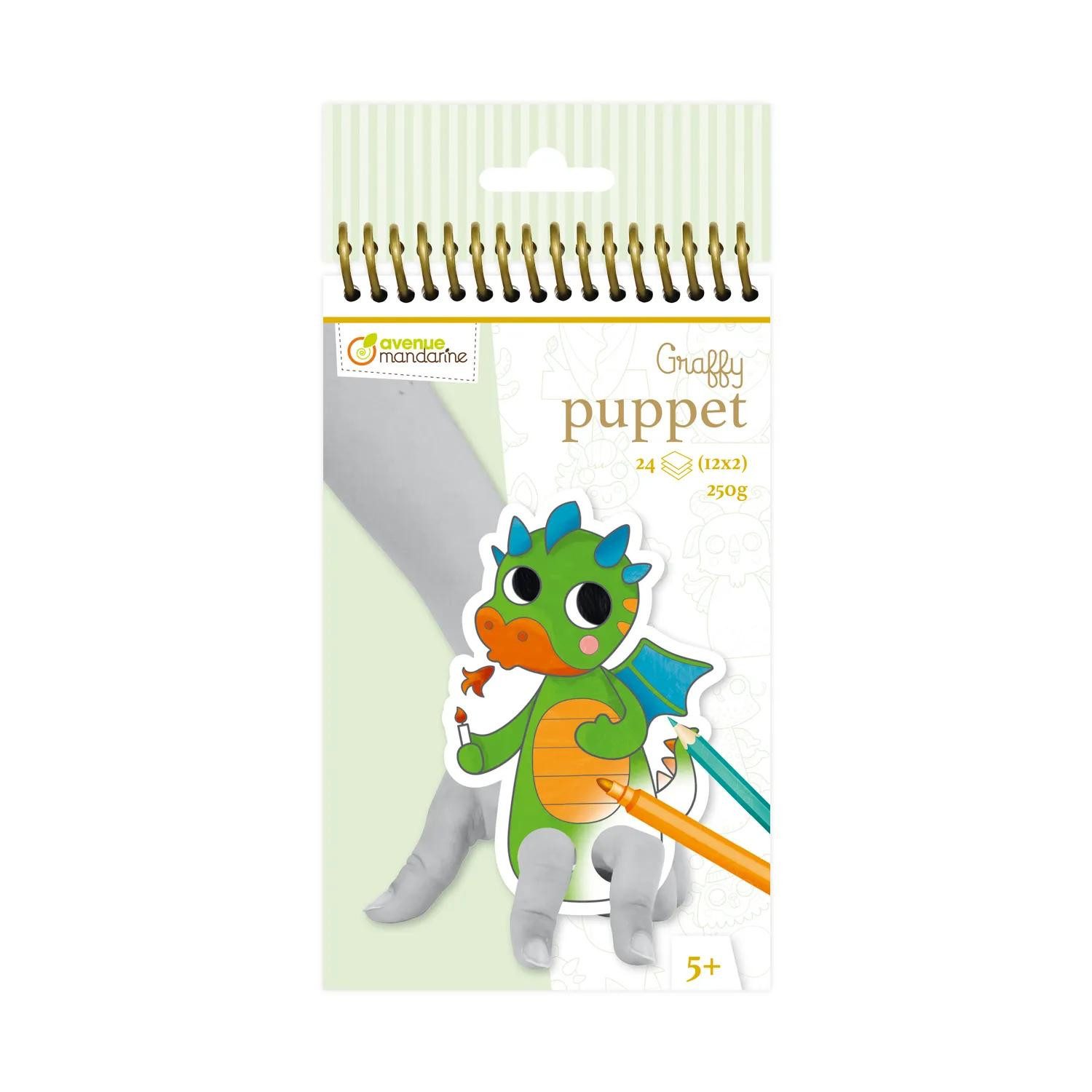 Avenue Mandarine Malvorlage 5x Graffy Puppet, Fantastische Tierwesen - Grün GY096C, Ausmalbuch