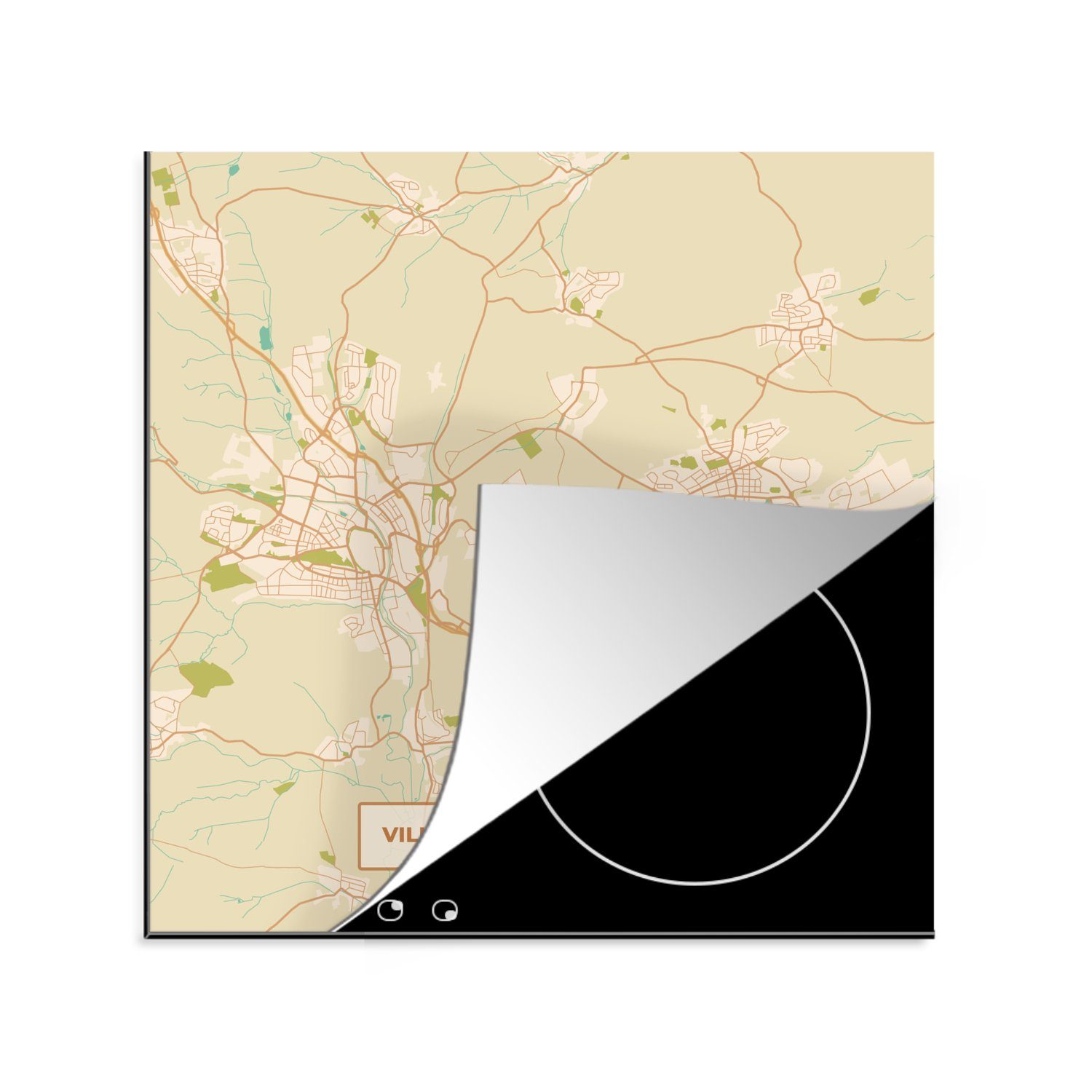 MuchoWow Herdblende-/Abdeckplatte Villingen-Schwenningen - Karte Ceranfeldabdeckung, (1 Stadtplan, 78x78 - küche cm, - Vintage für Vinyl, tlg), Arbeitsplatte