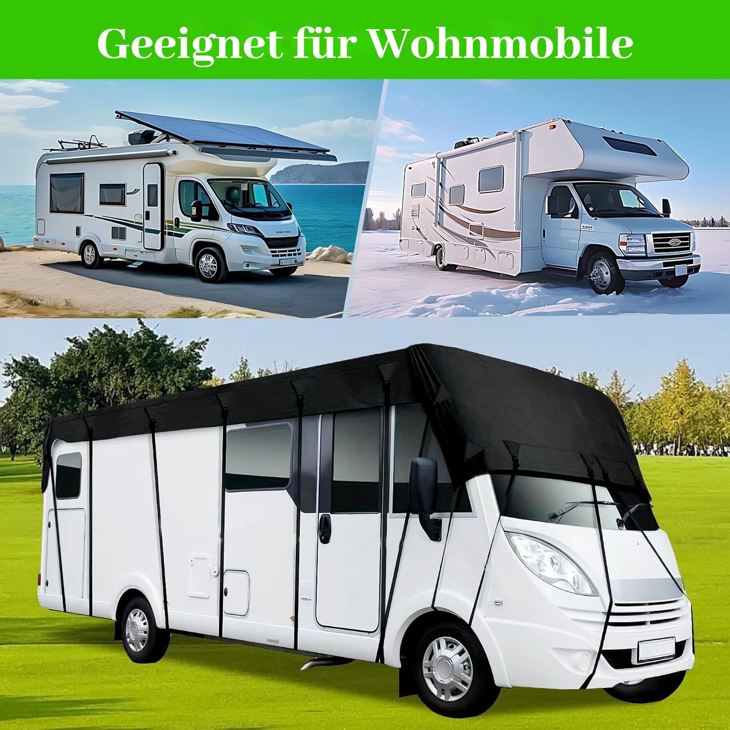 BlingBin Wohnmobilschutzhülle Wohnwagen Schutzdach, 210D wasserdichte Wohnmobil Dachabdeckung (1er Set, 1-St., 5 x 3 Meter), 5 x 3 m Dachschutzplane für Wohnmobile und Wohnwagen