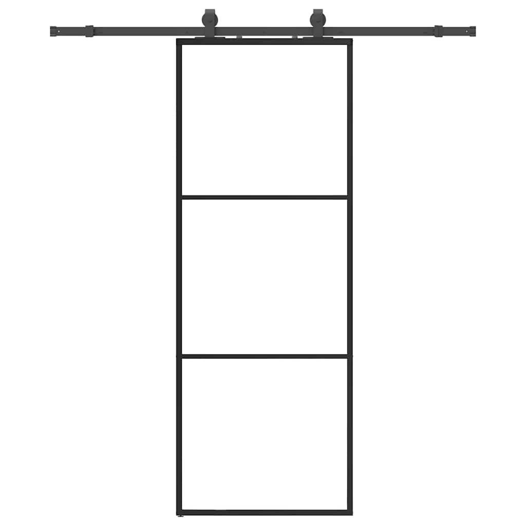 vidaXL Schiebetür Schiebetür mit Beschlag Schwarz 76x205 cm ESG-Glas