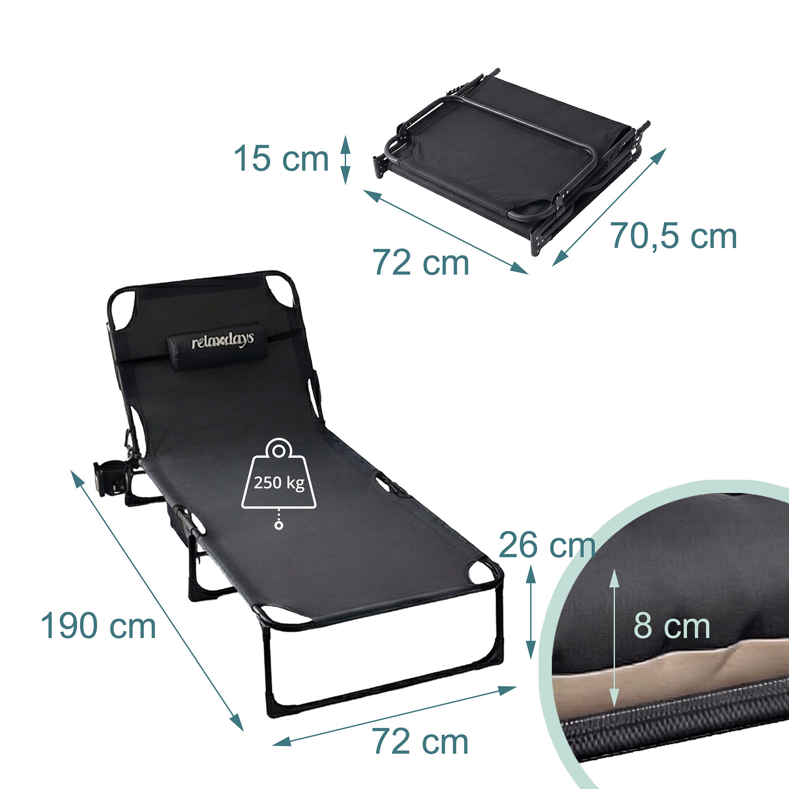 relaxdays Campingliege Campingbett klappbar 250kg (4-St) schwarz – Bild 4 von 5