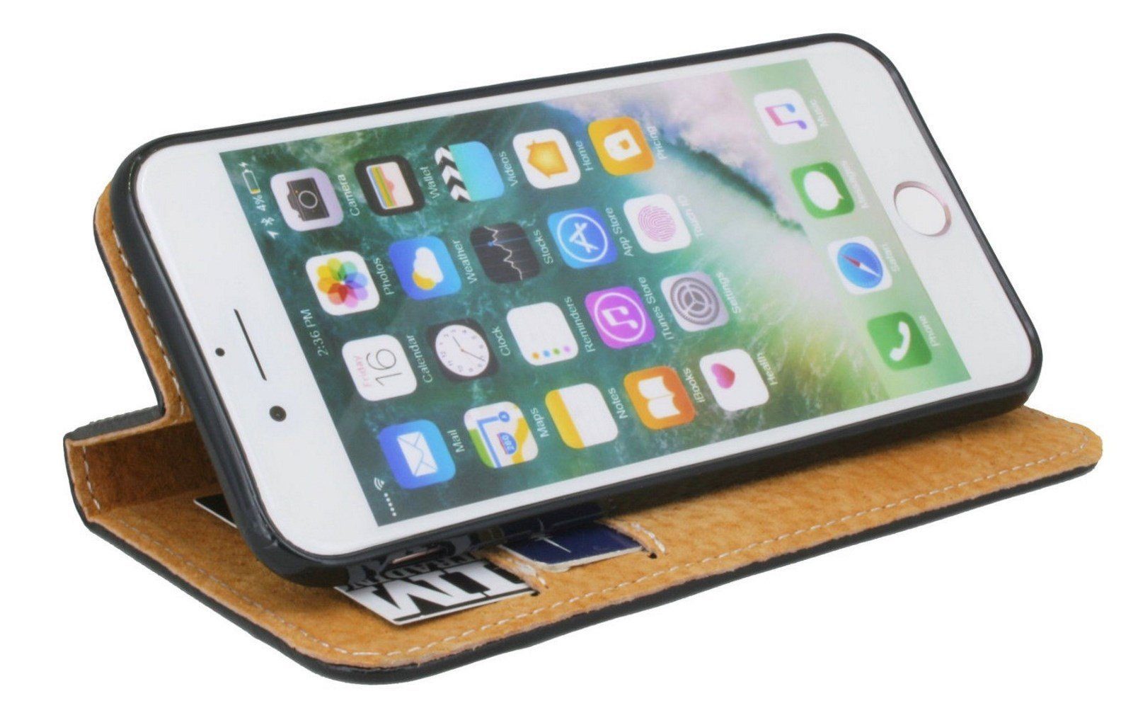 cofi1453 Handyhülle Echtleder Tasche Flip Case Schwarz, keine