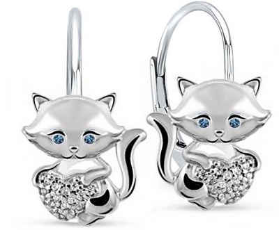 Goldene Hufeisen Paar Ohrhänger Mädchen Damen Katze Brisuren Ohrringe aus 925 Sterling Silber (1 Paar, inkl. Etui), mit Zirkonia blauen Augen, und Herz
