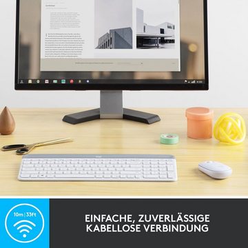 Logitech MK470 Slim Combo Kabelloses Tastatur- und Maus-Set, 2.4 GHz Verbindung via Nano-USB-Empfänger, 10m Reichweite