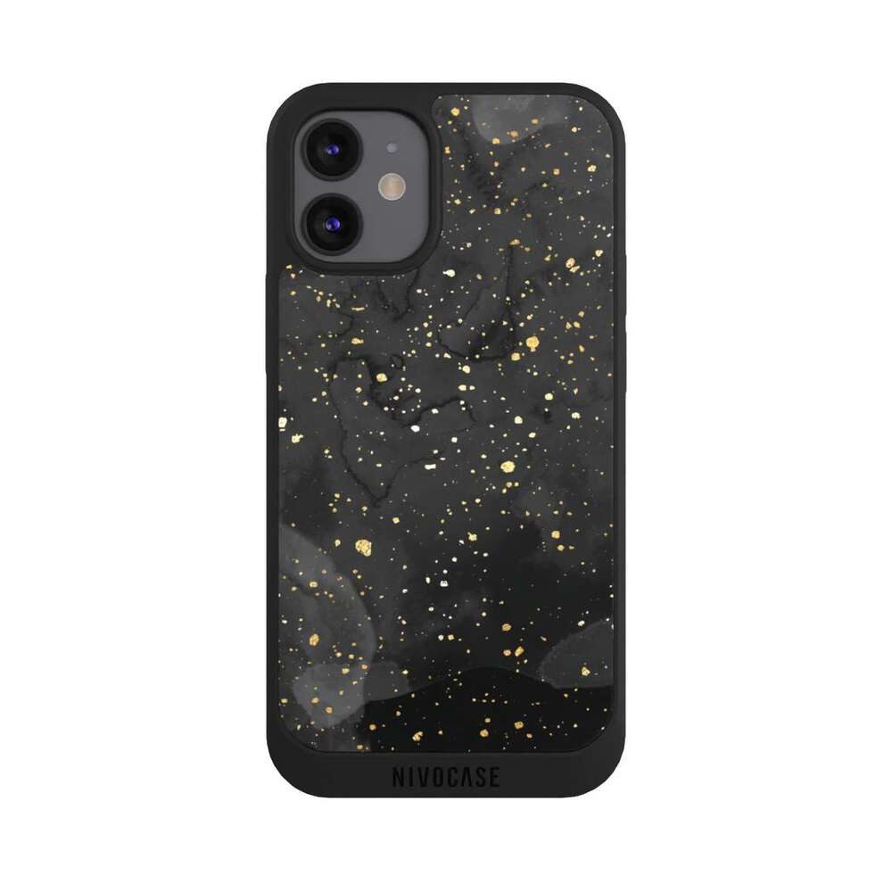 NIVOCASE Handyhülle Marmor Glitzer Look Gold & Kupfer Marble Black Gold Look Print, Apple iPhone 12 mini Handyhülle Hülle NIVOpure Case Schwarz