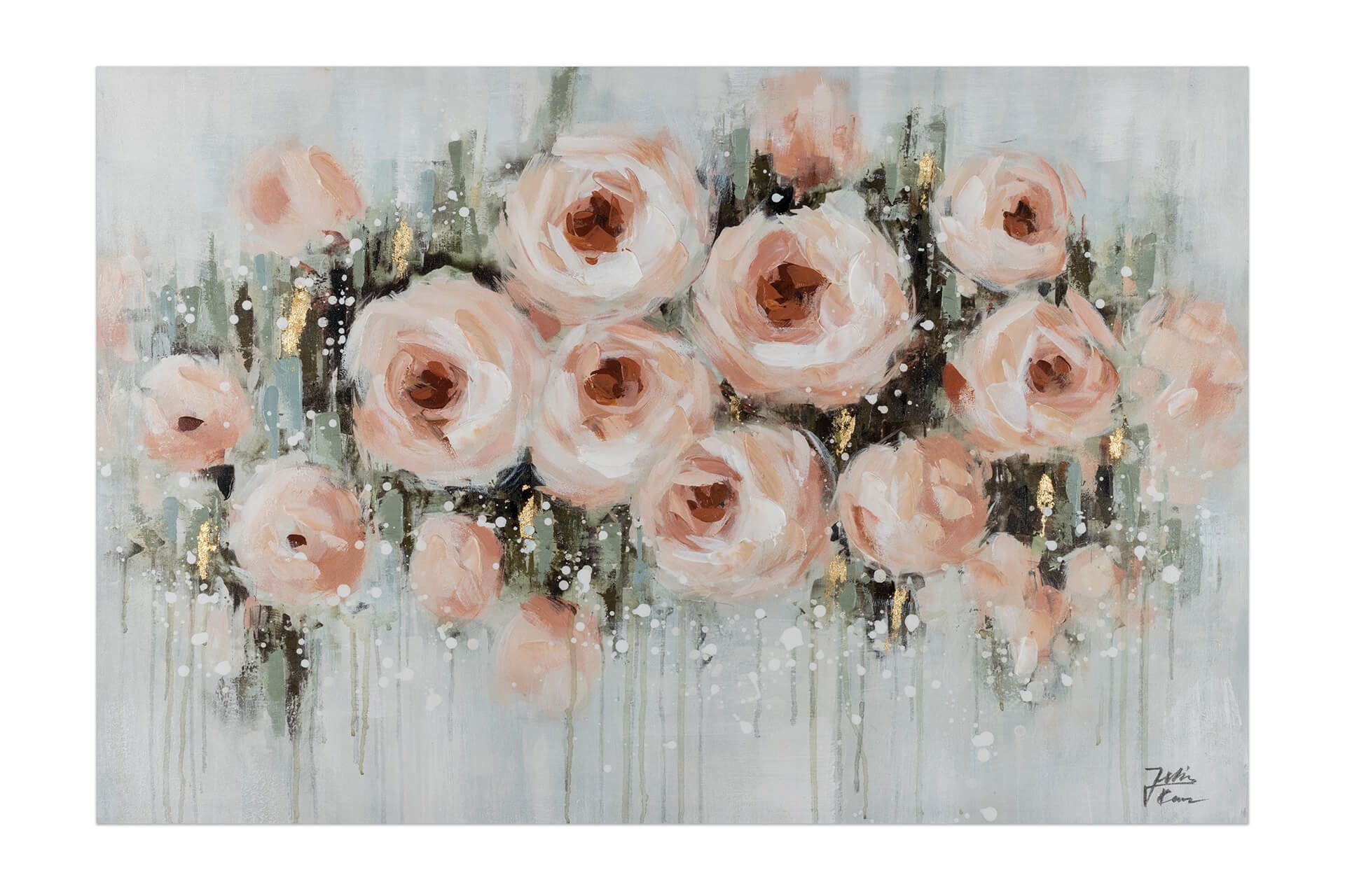 KUNSTLOFT Gemälde Splash of Wohnzimmer Roses cm, 100% 90x60 Leinwandbild HANDGEMALT Wandbild