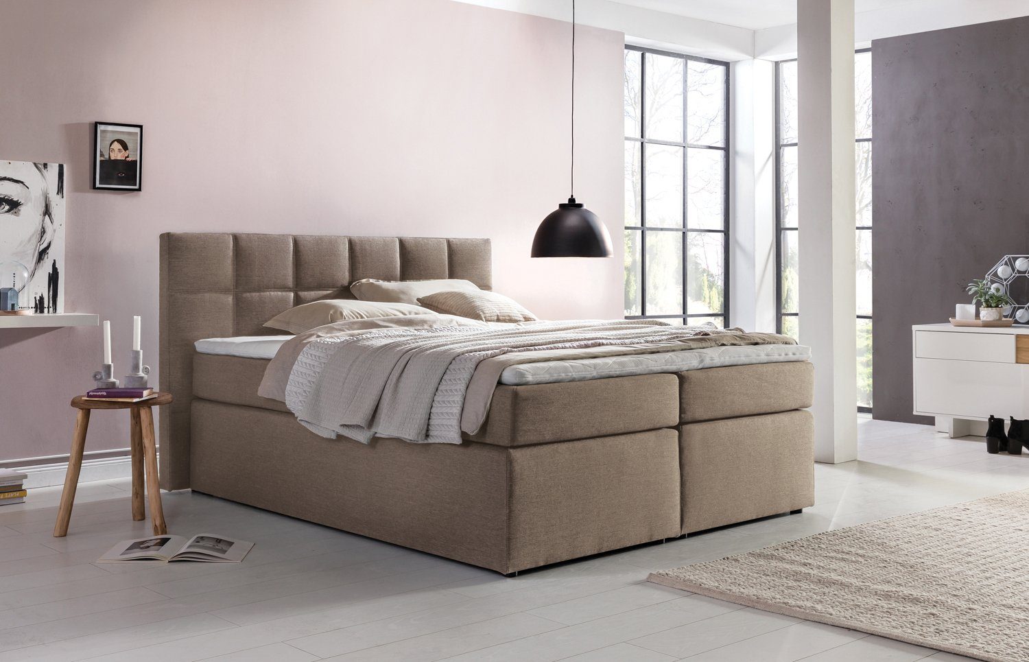 Möbelfreude Boxspringbett Boxspringbett Bea Beige/grau 100x200 günstig online kaufen