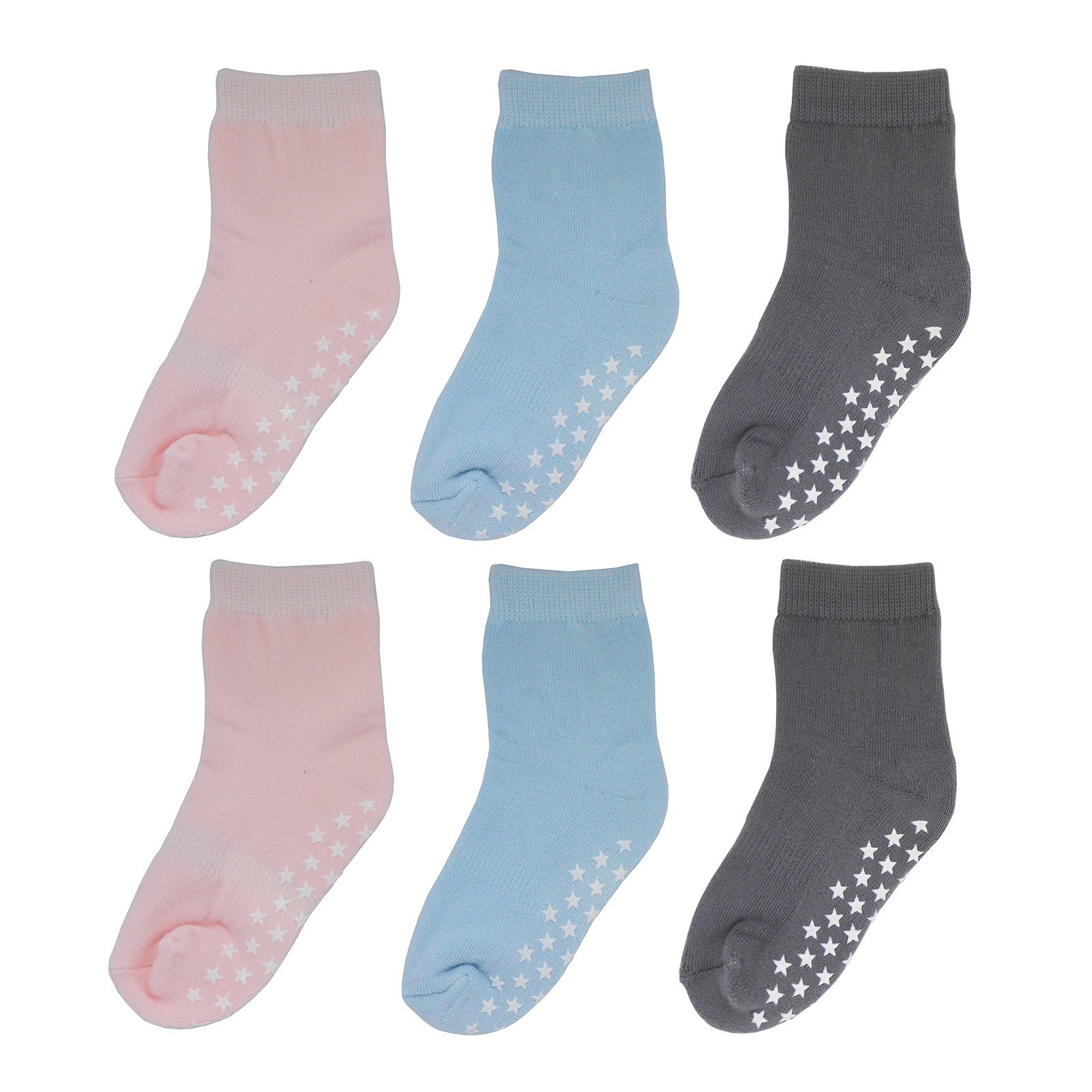 Yalion Langsocken Weiche Kinder Baumwoll Socken Babysocken (6-Paar) mit Halbplüsch Rutschfest und warm, Natur hautfreundlich rosa-blau-grau